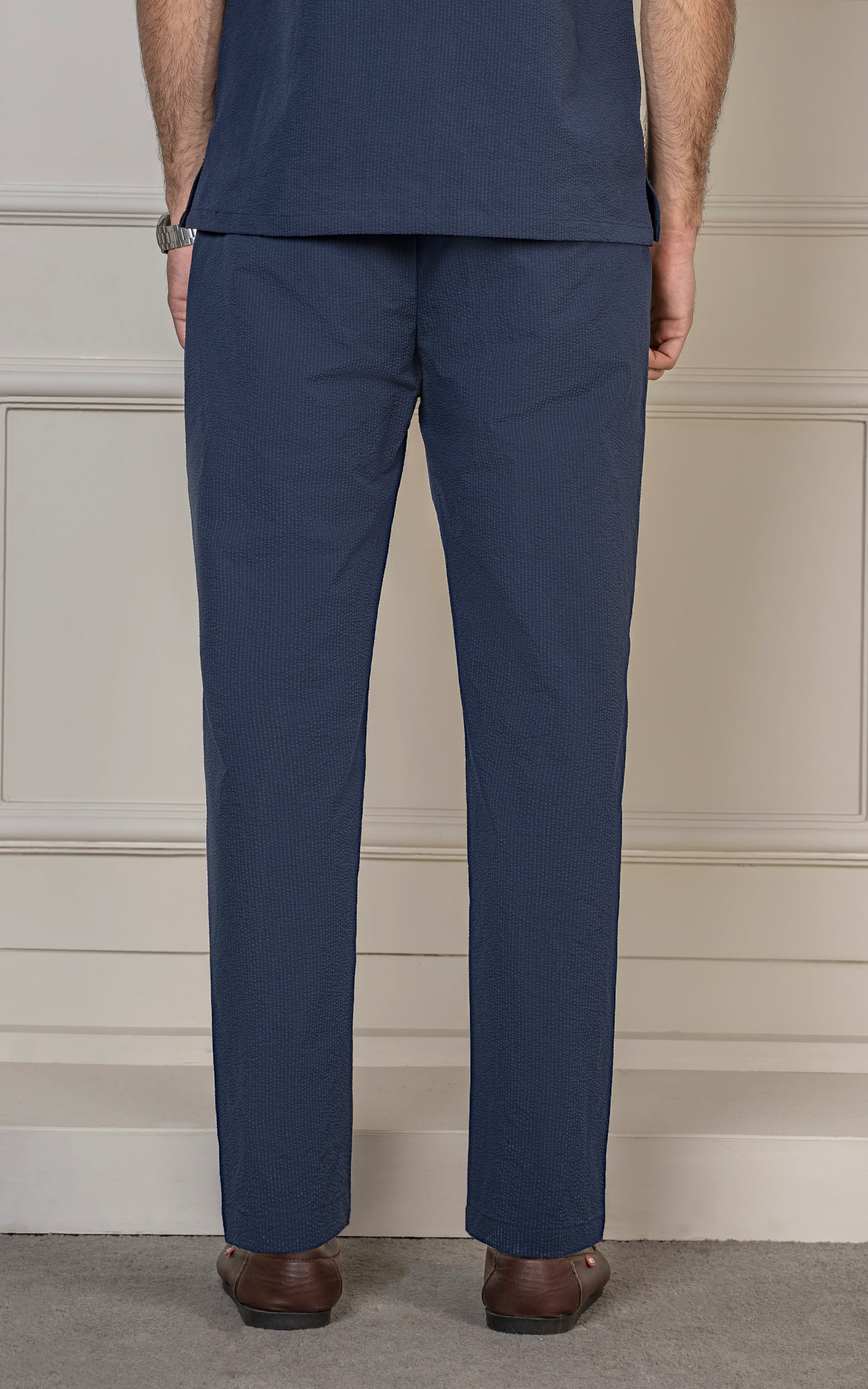SMART FIT TEXTURED JOGGER TROUSER NAVY - Image 4