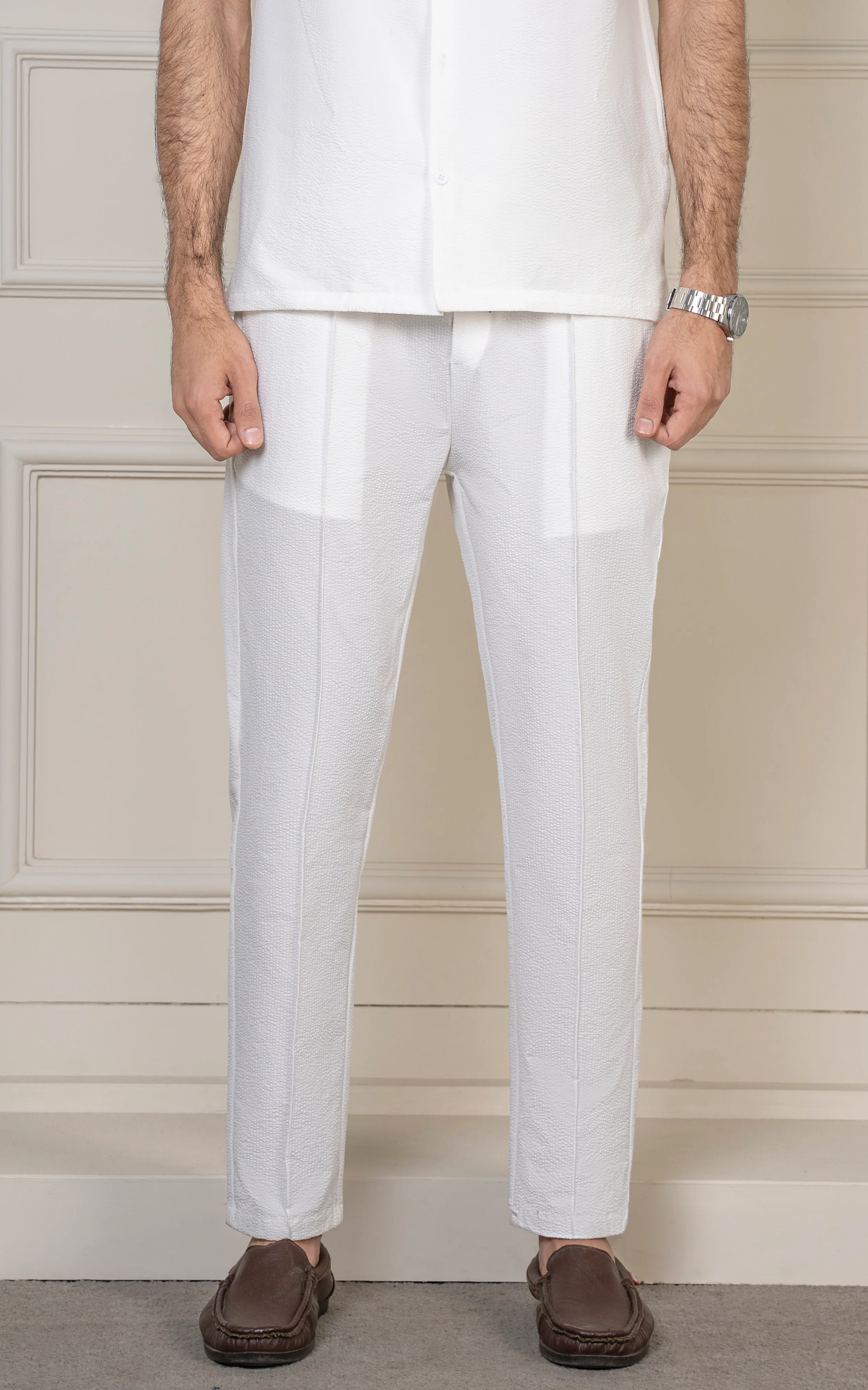 SMART FIT TEXTURED JOGGER TROUSER  OFF WHITE - Image 2