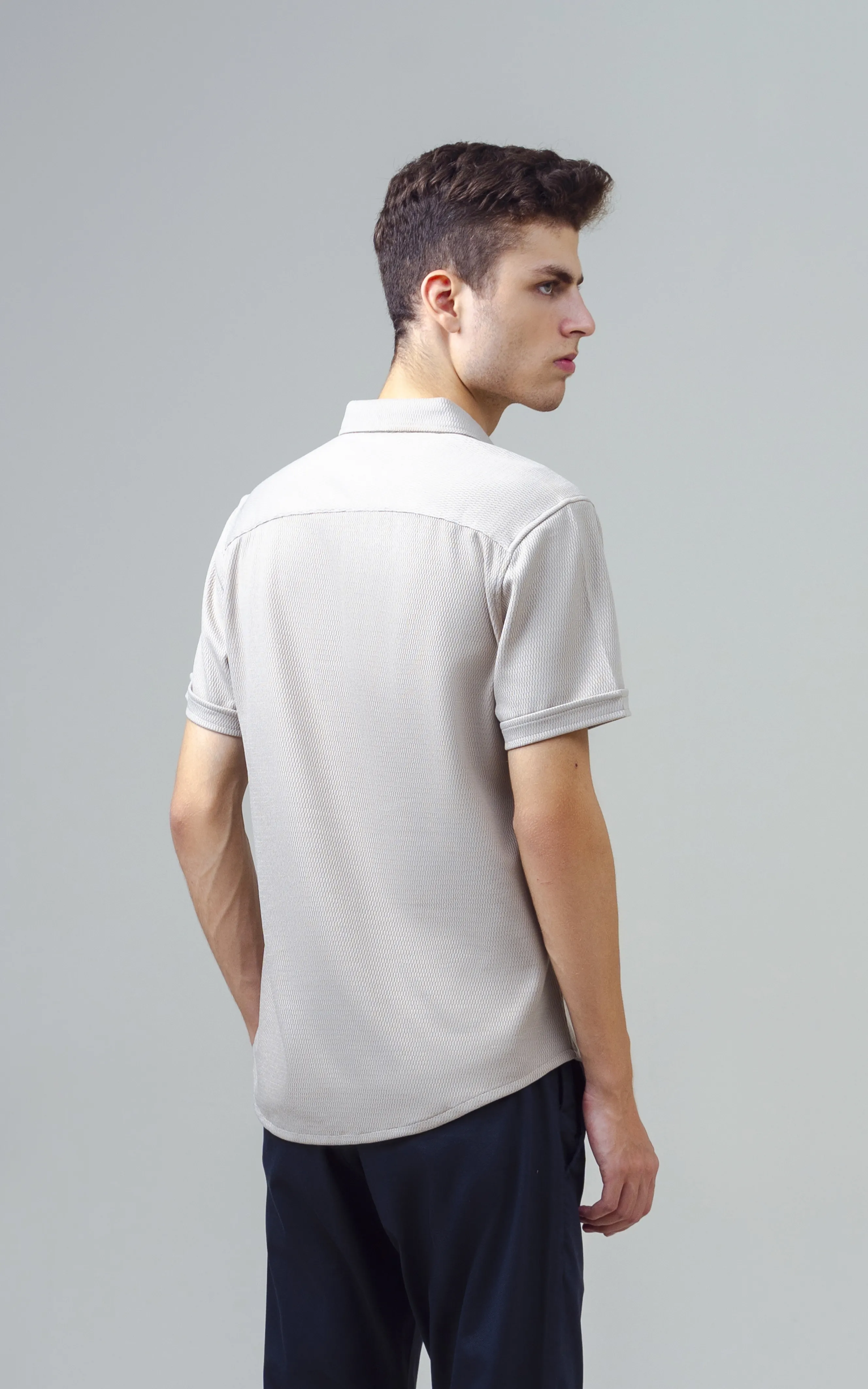 SMART FIT KNIT CASUAL SHIRT KHAKI - Image 4