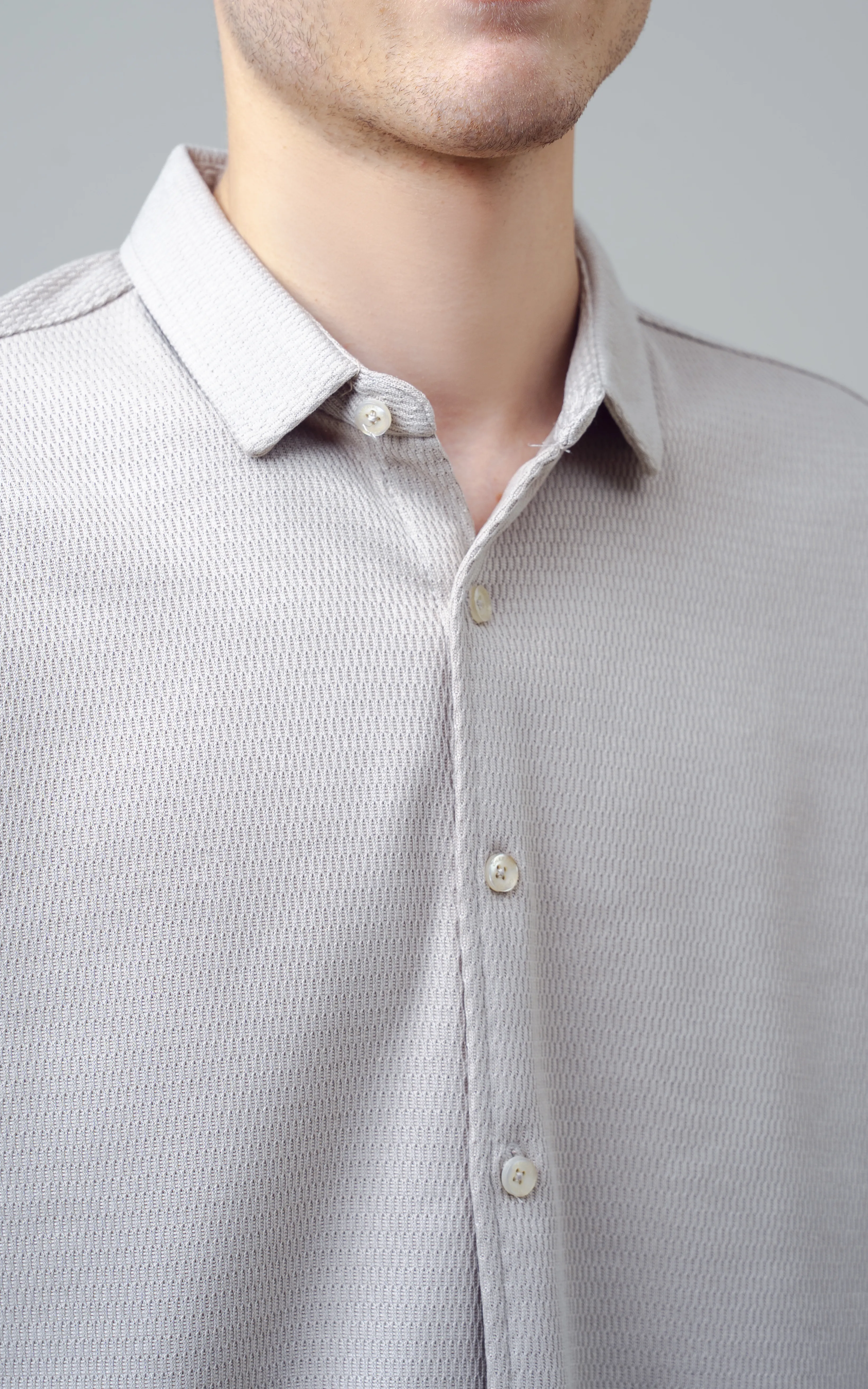 SMART FIT KNIT CASUAL SHIRT KHAKI - Image 5