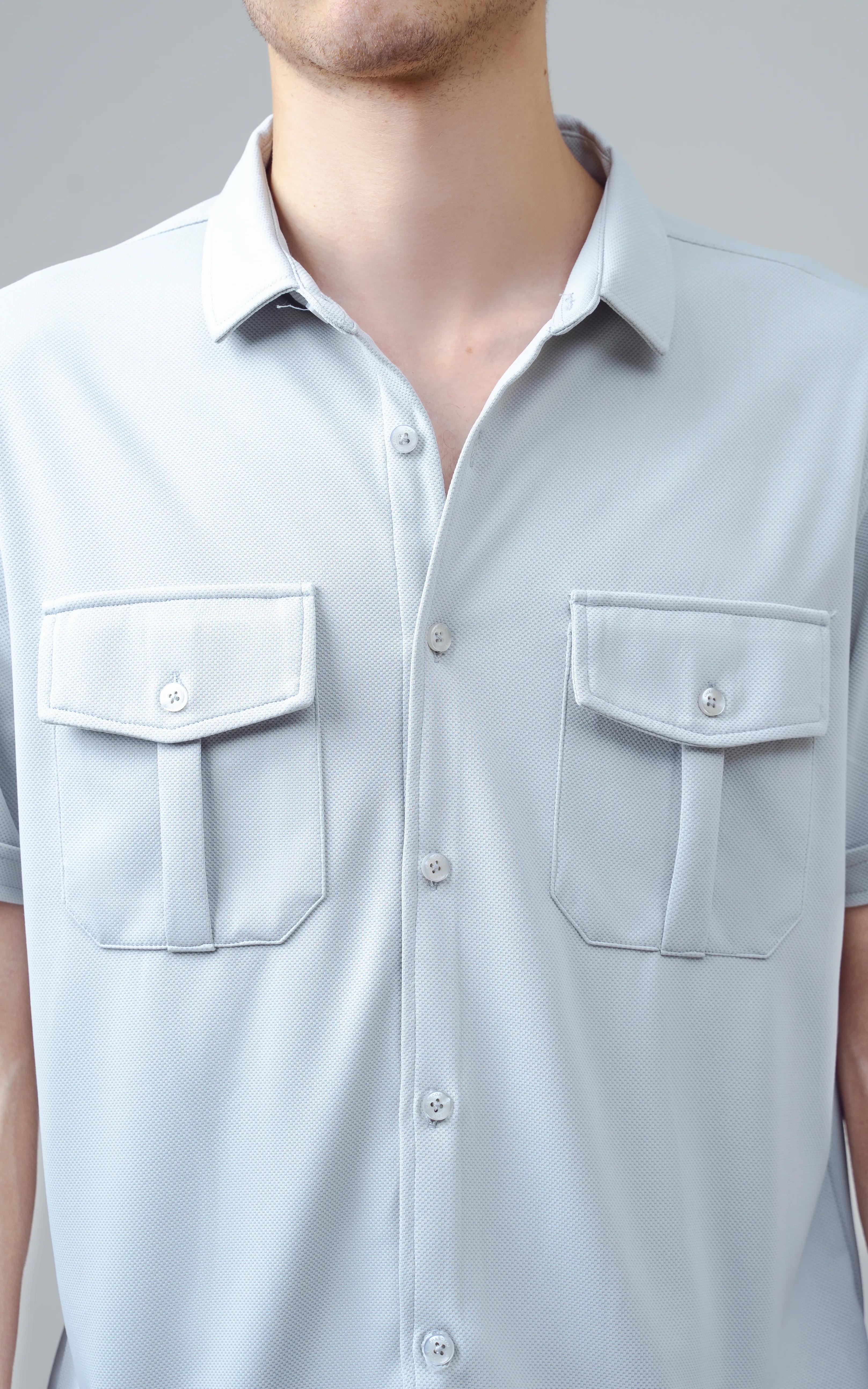 SMART FIT KNIT CASUAL SHIRT LIGHT GREY - Image 6