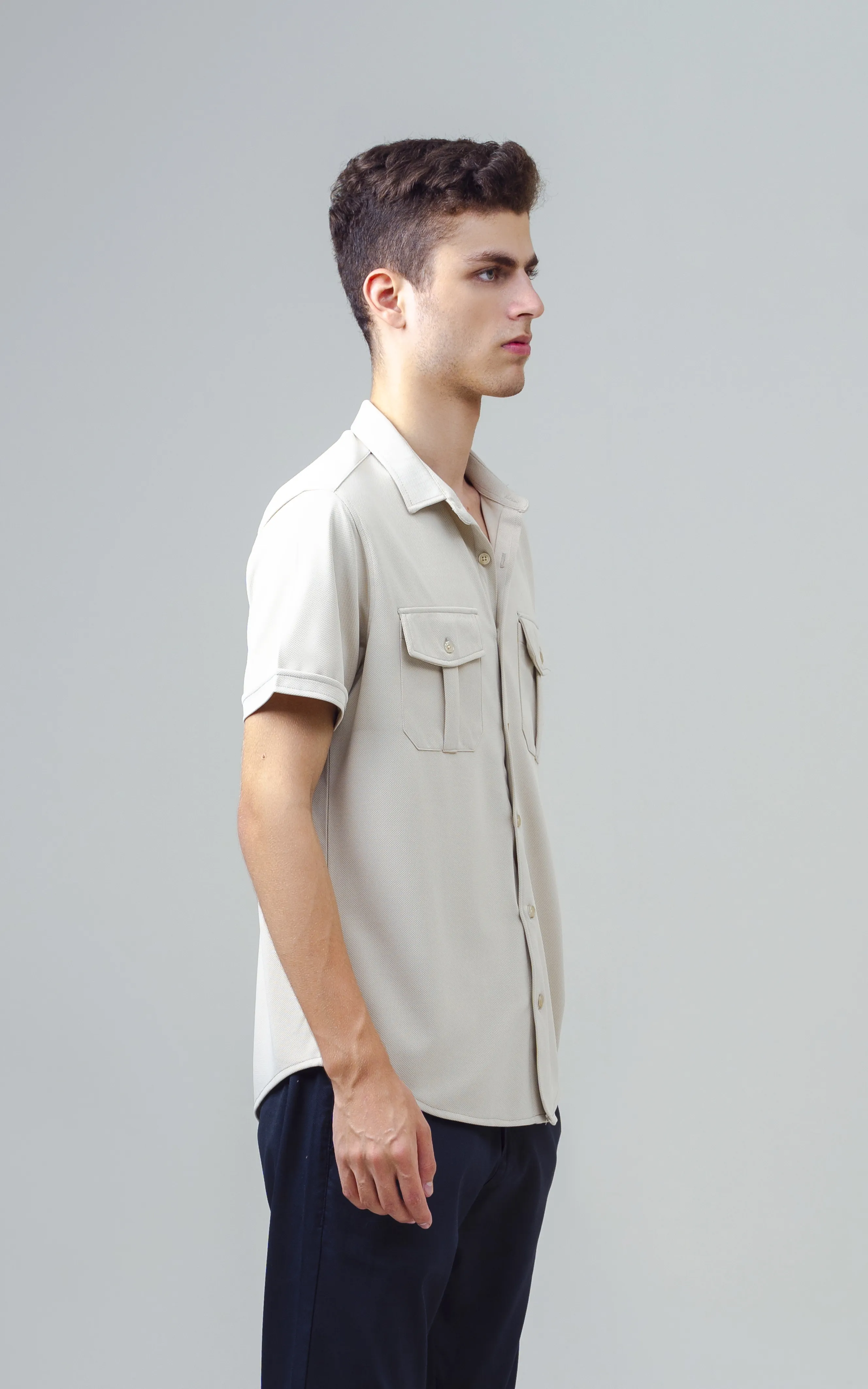SMART FIT KNIT CASUAL SHIRT LIGHT KHAKI - Image 5