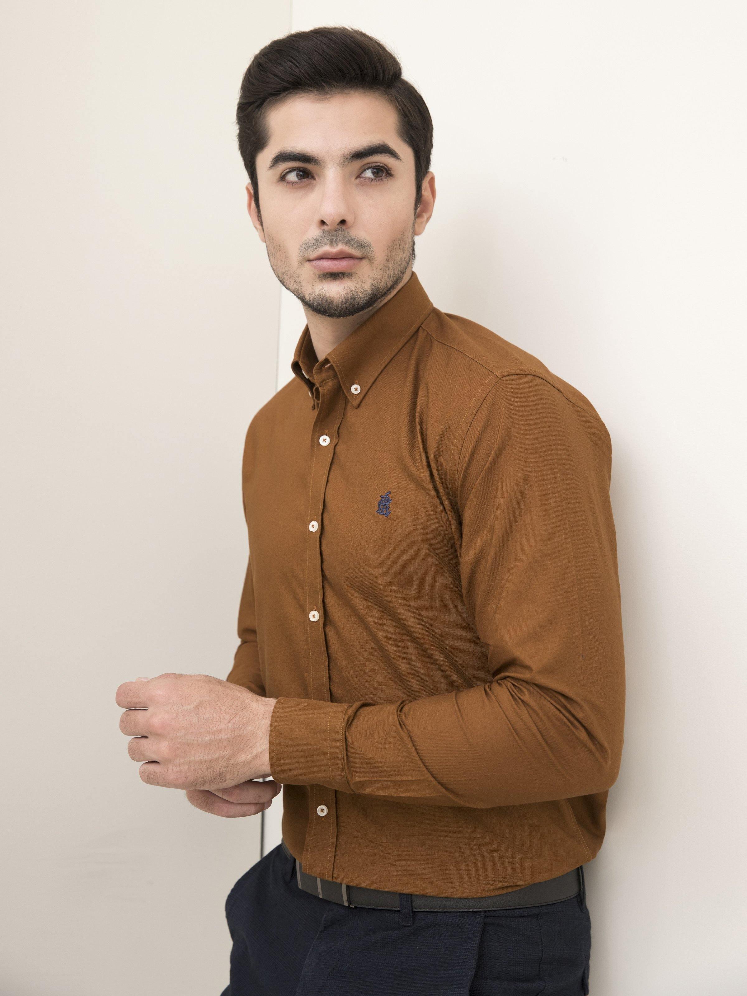 SMART SHIRT BUTTON DOWN FULL SLEEVE CAMEL - Image 4
