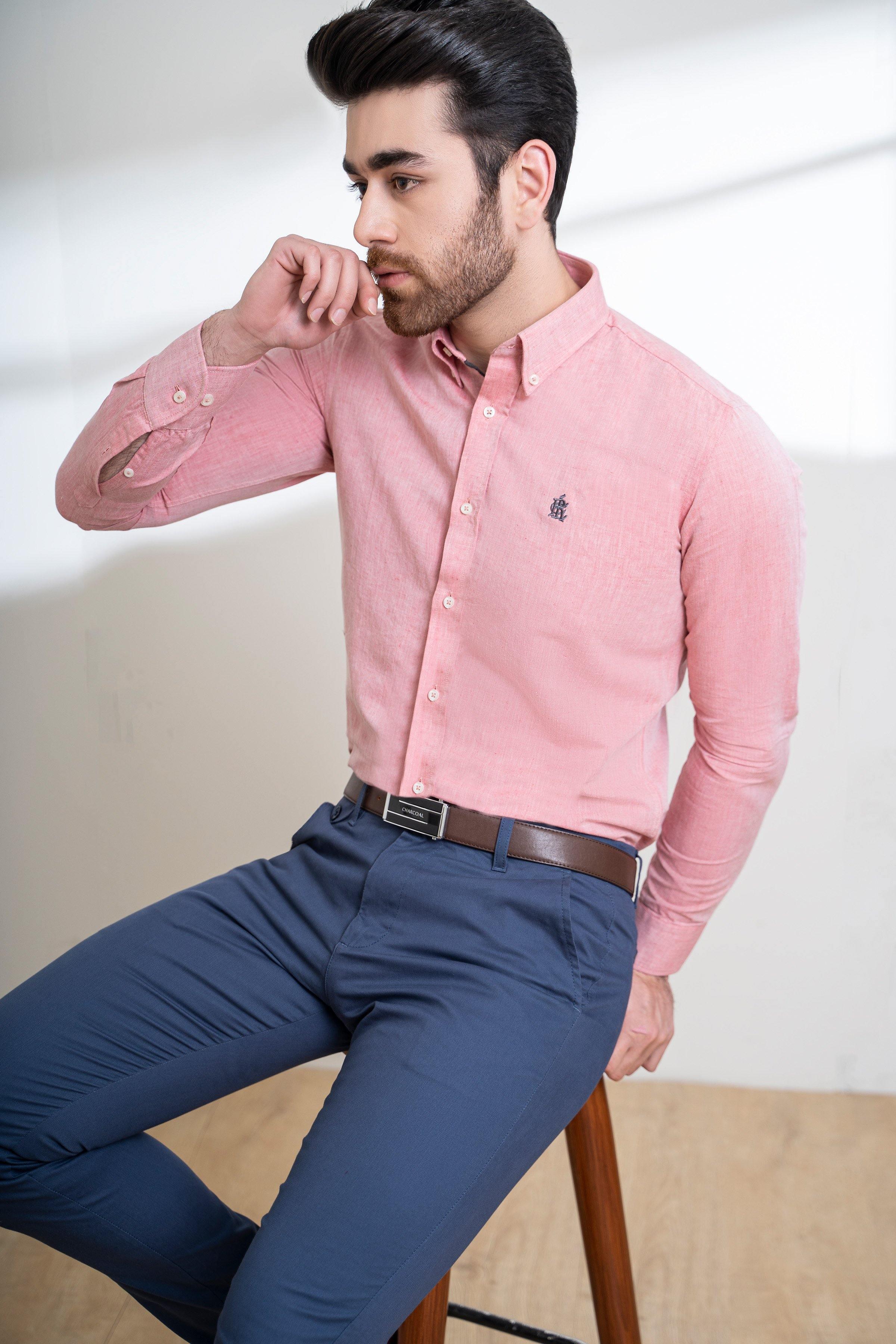 SMART SHIRT BUTTON DOWN FULL SLEEVE RED WHITE - Image 3