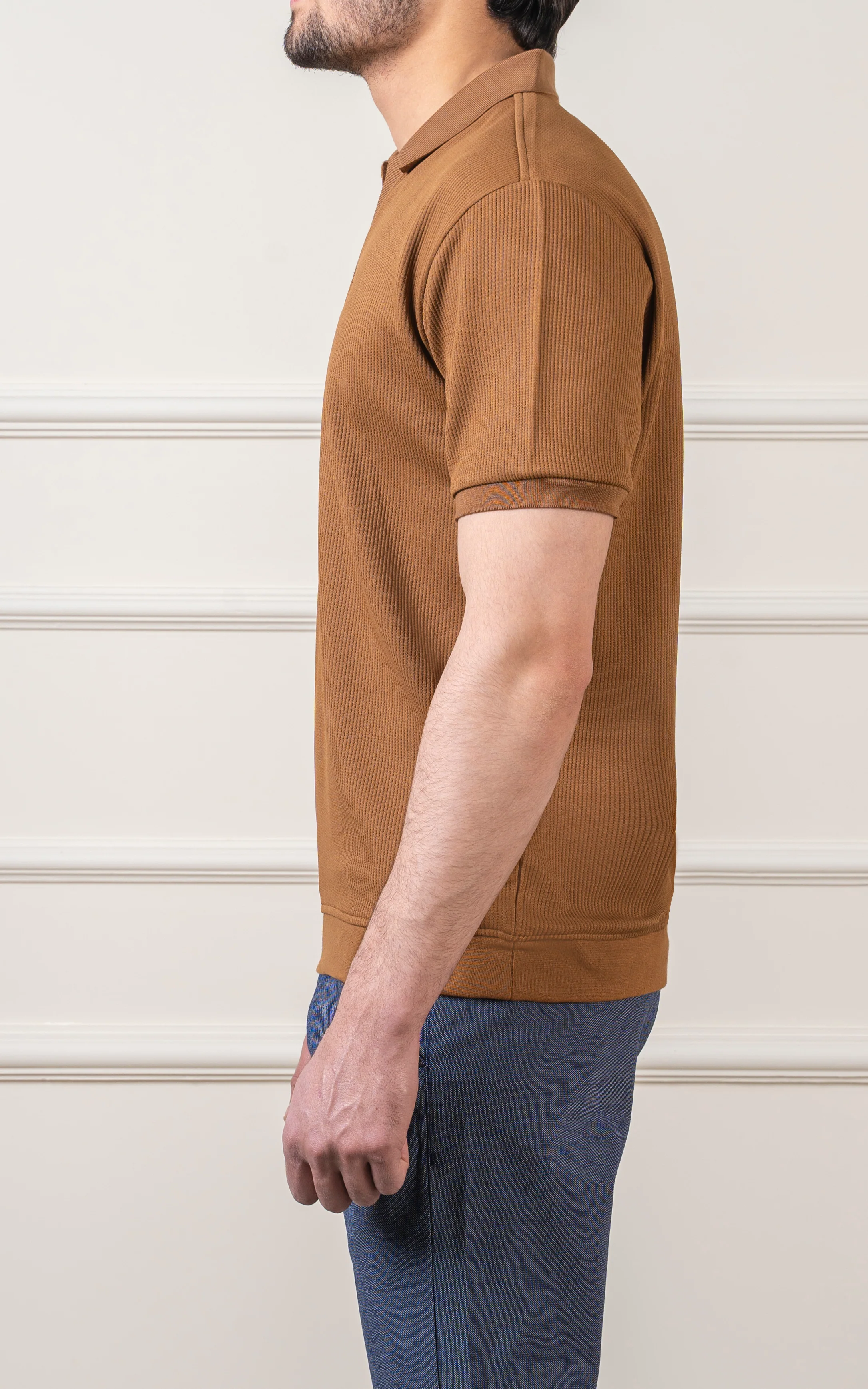 SOLID COLLAR V NECK POLO COFFEE - Image 4
