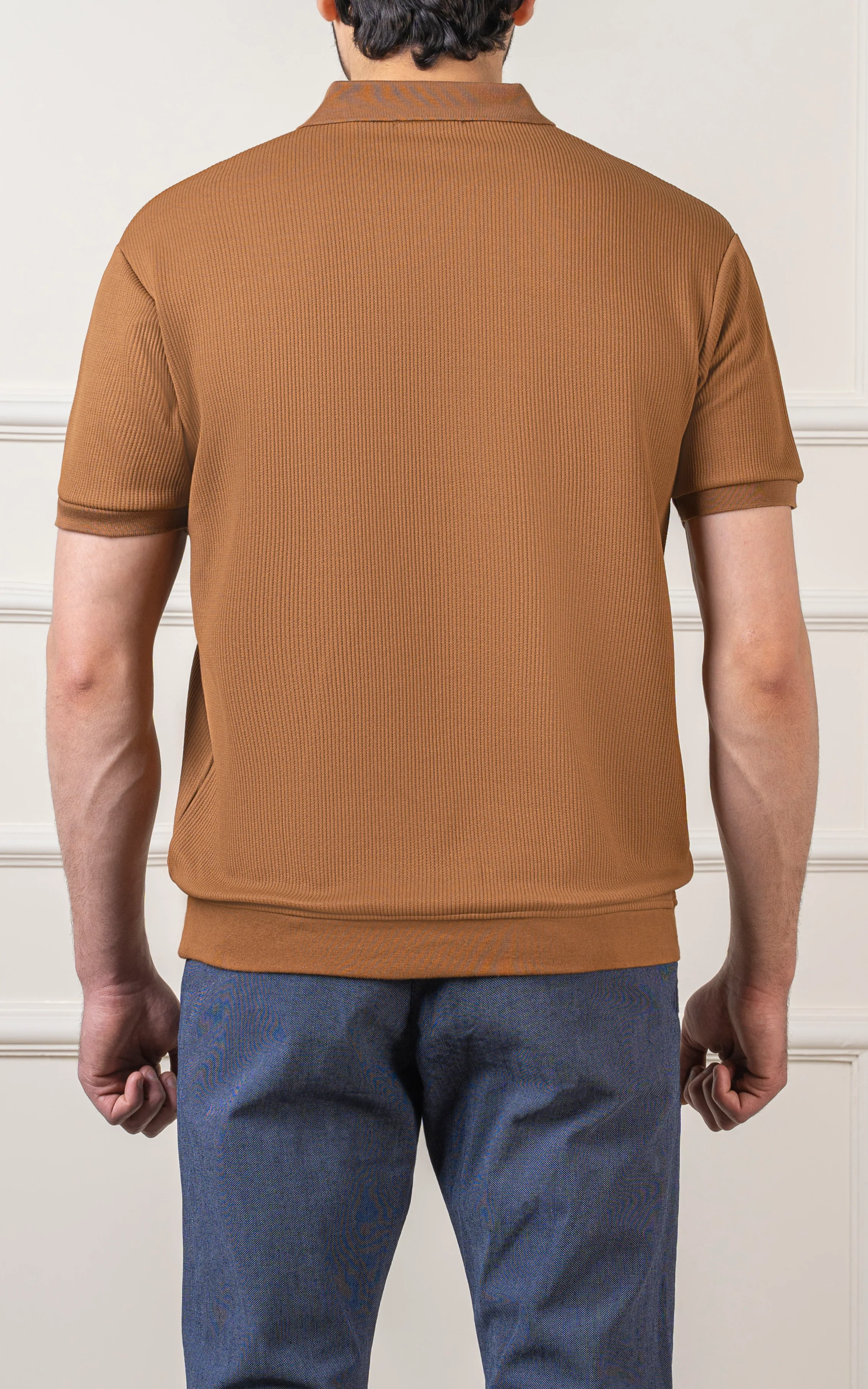 SOLID COLLAR V NECK POLO COFFEE - Image 5