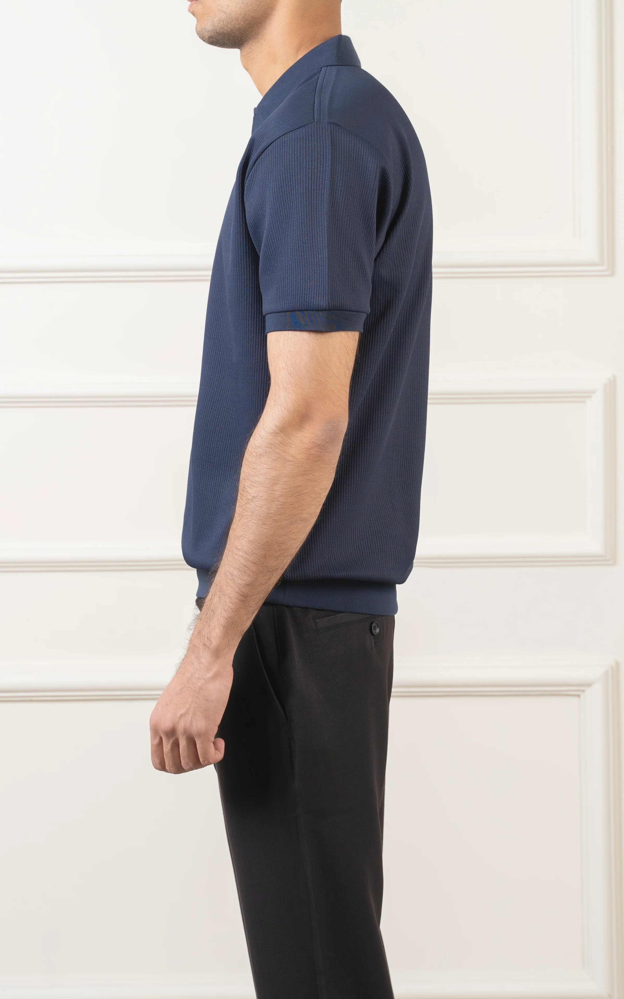 SOLID COLLAR V NECK POLO NAVY - Image 4