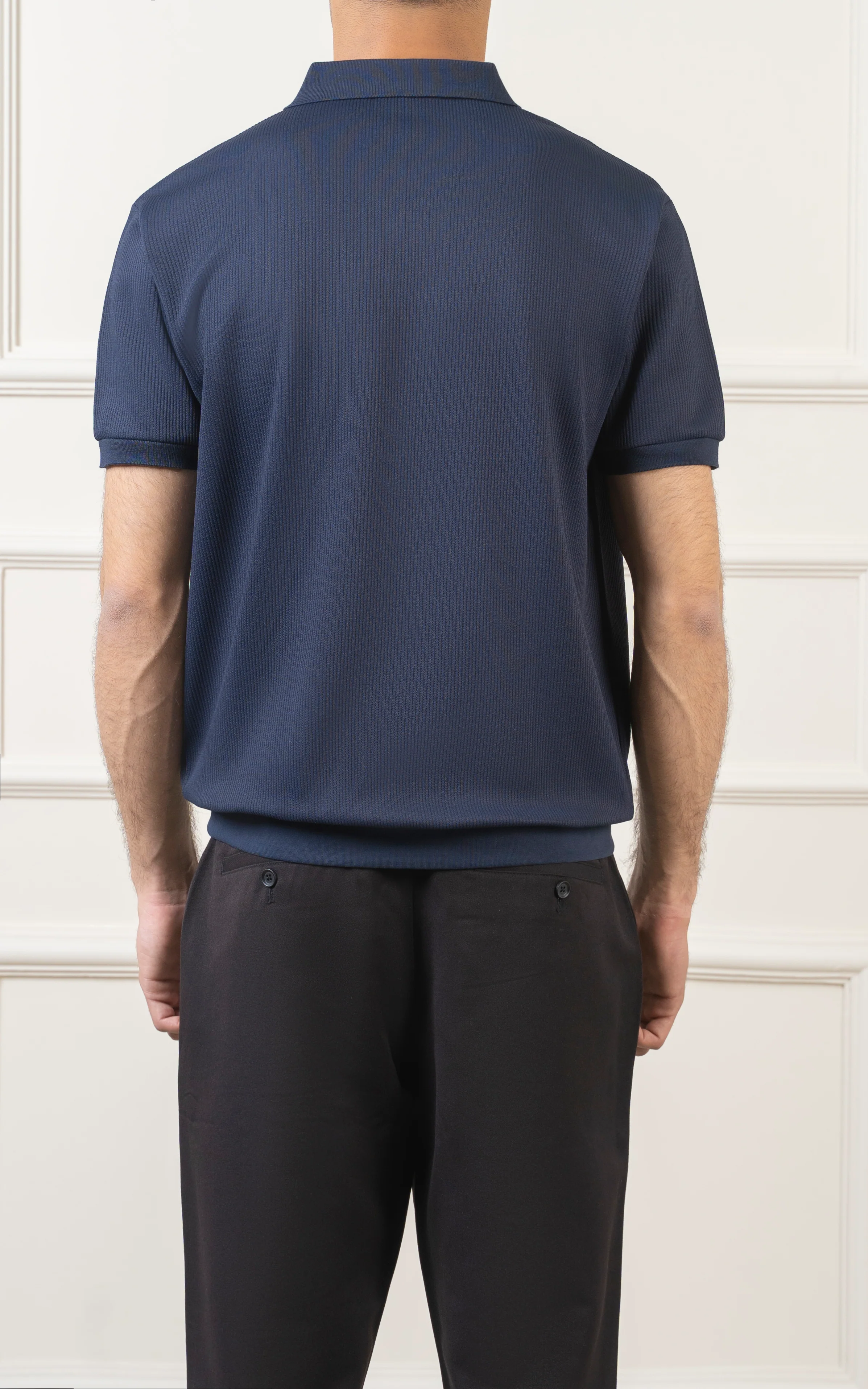 SOLID COLLAR V NECK POLO NAVY - Image 5