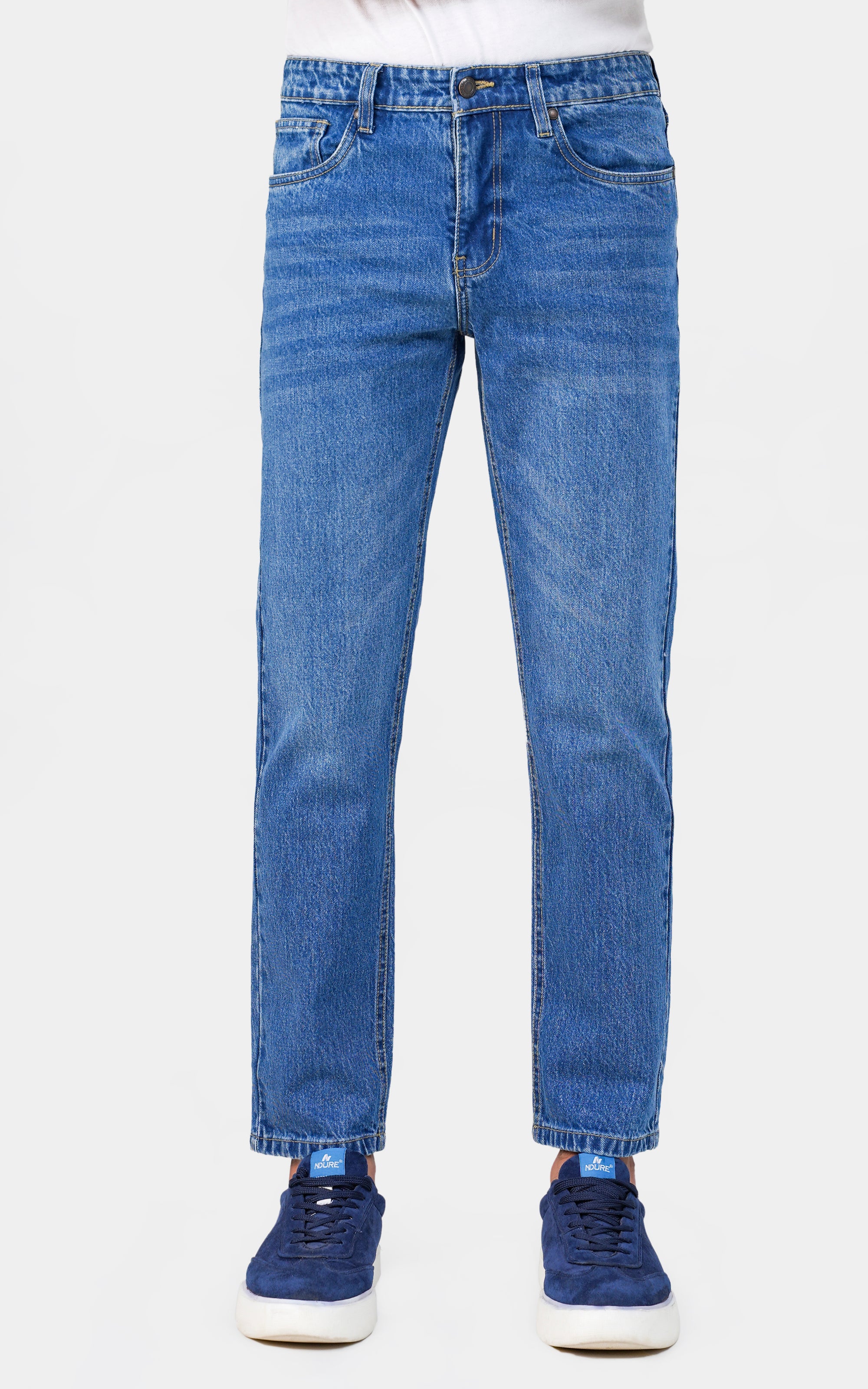 STRAIGHT LEG DENIM JEANS MID BLUE - Image 2