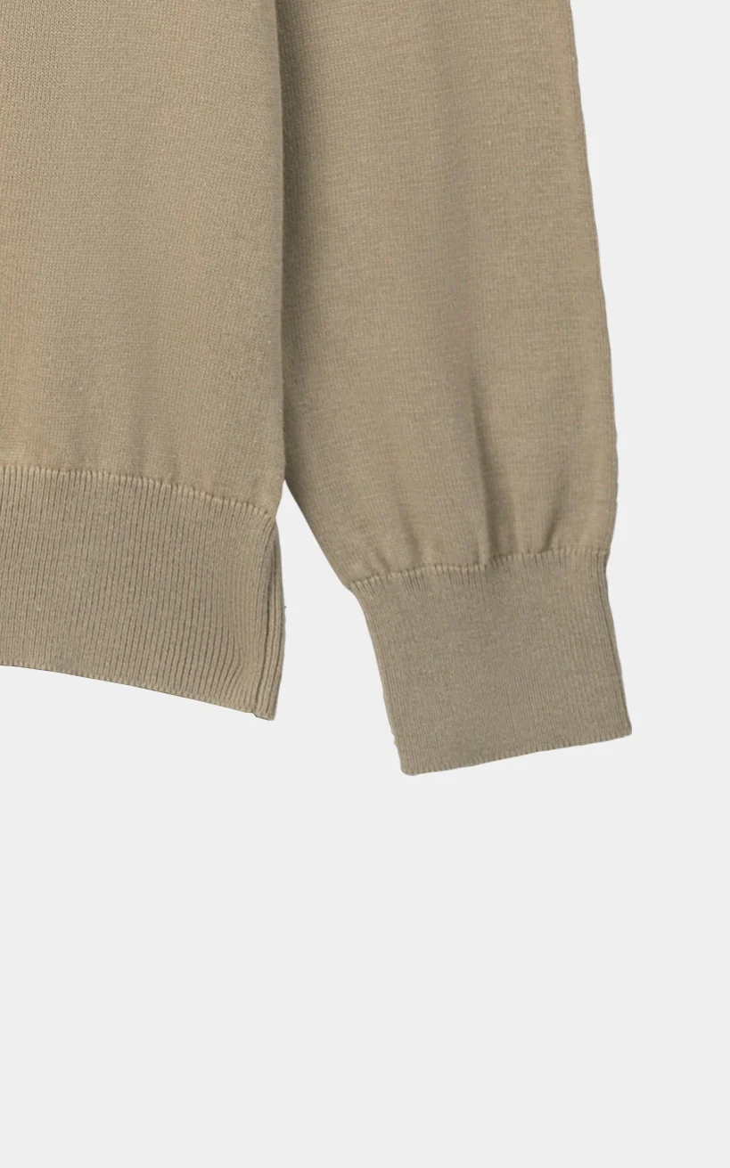 Striped Half-Zip Knit Sweater Light Khaki - Image 3
