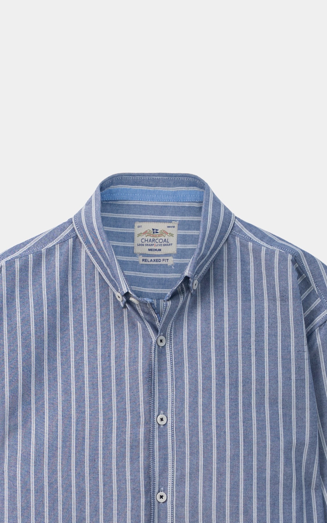 STRIPED RELAXED CASUAL SHIRT CHAMBRAY BLUE WHITE - Image 2