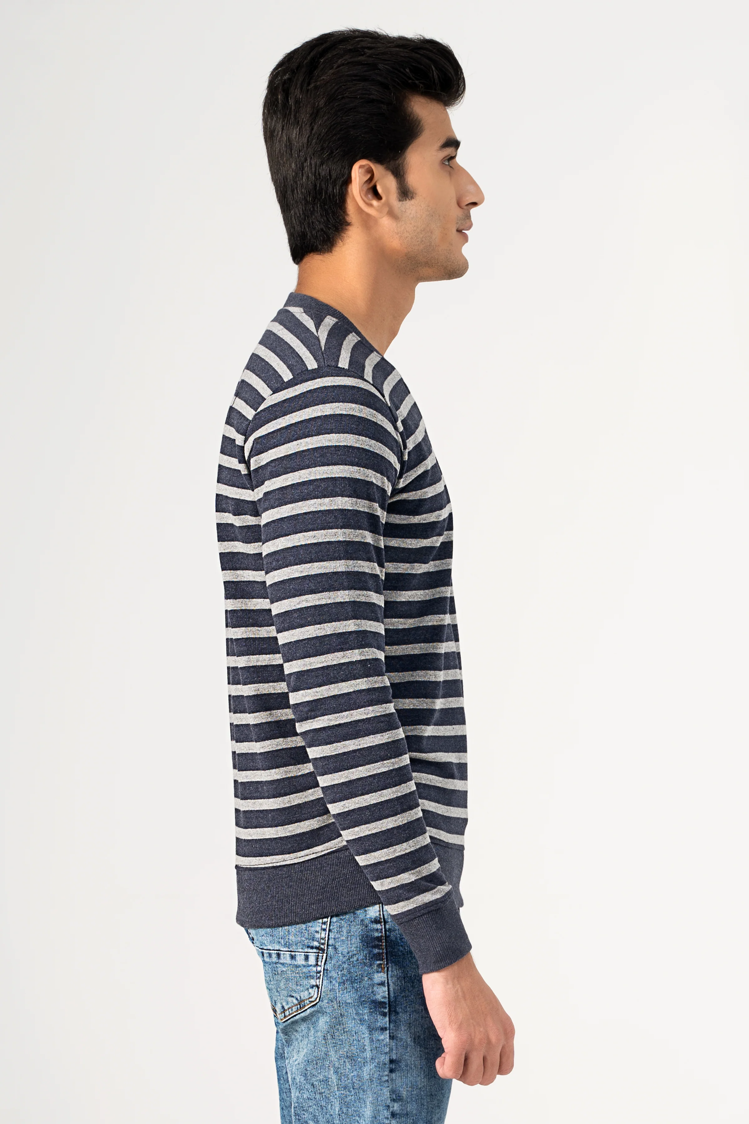 STRIPER SWEAT SHIRT NAVY GREY - Image 3