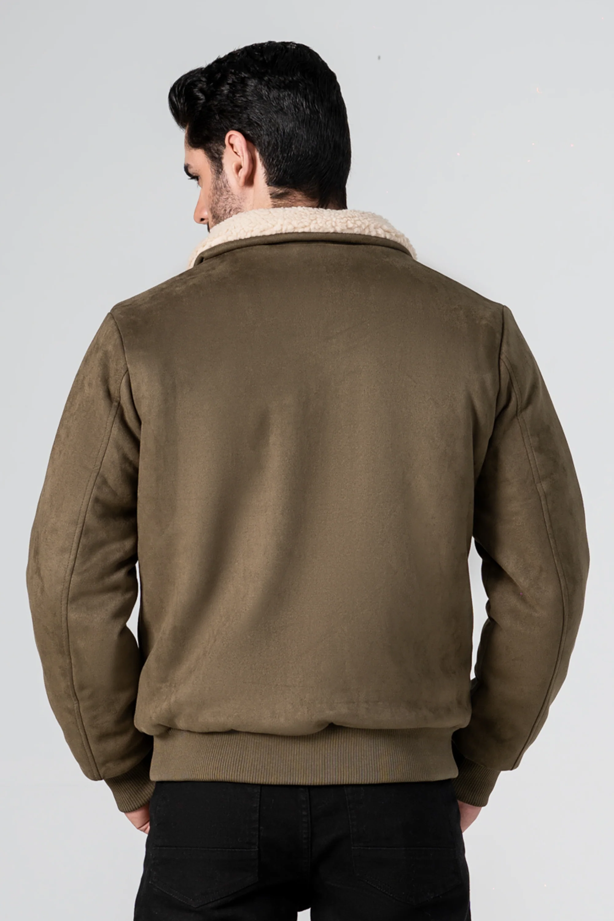 SUEDE FUR COLLAR JACKET OLIVE - Image 4