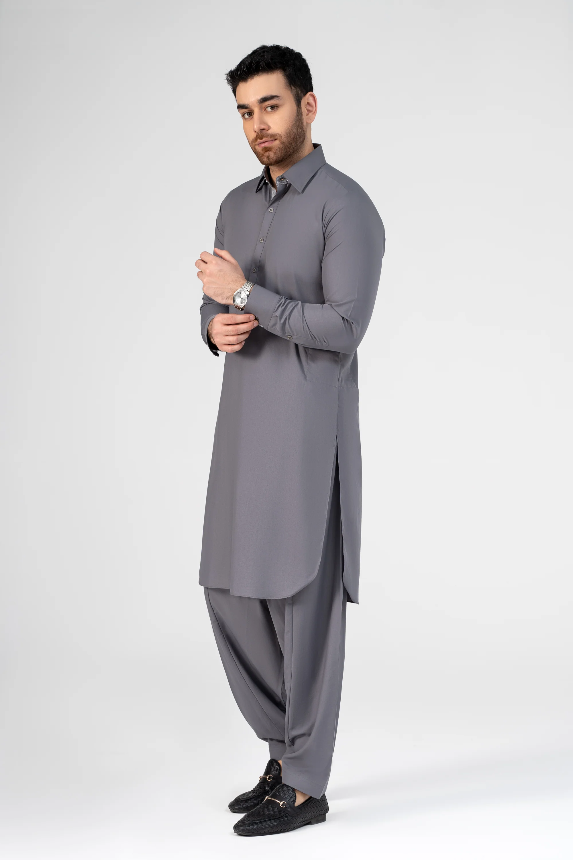 SUPER SOFT BLENDED KAMEEZ SHALWAR LIGHT GREY - Image 2