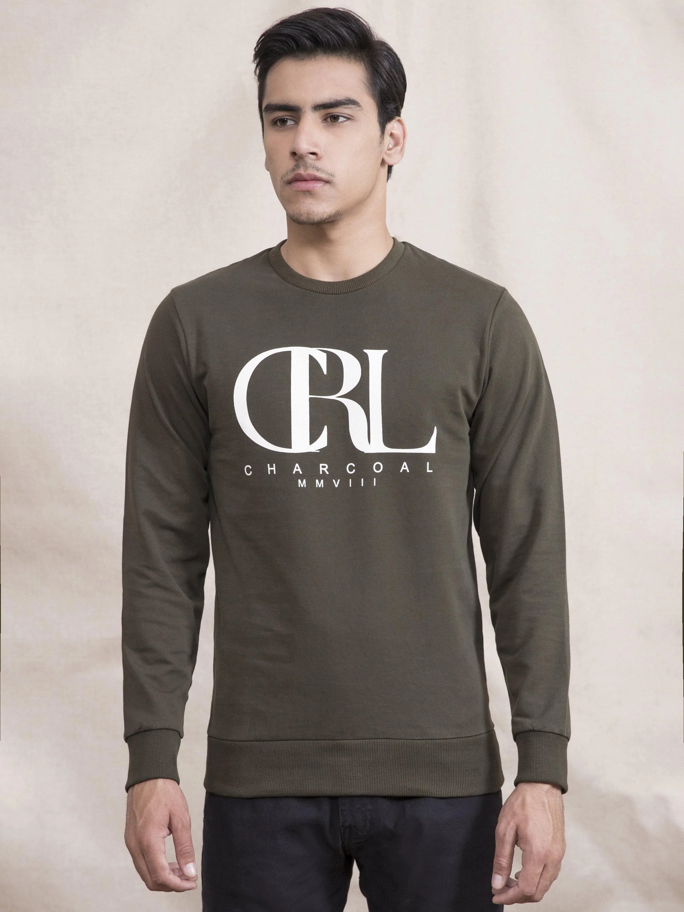 SWEAT SHIRT PRINTED FULL SLEEVE OLIVE