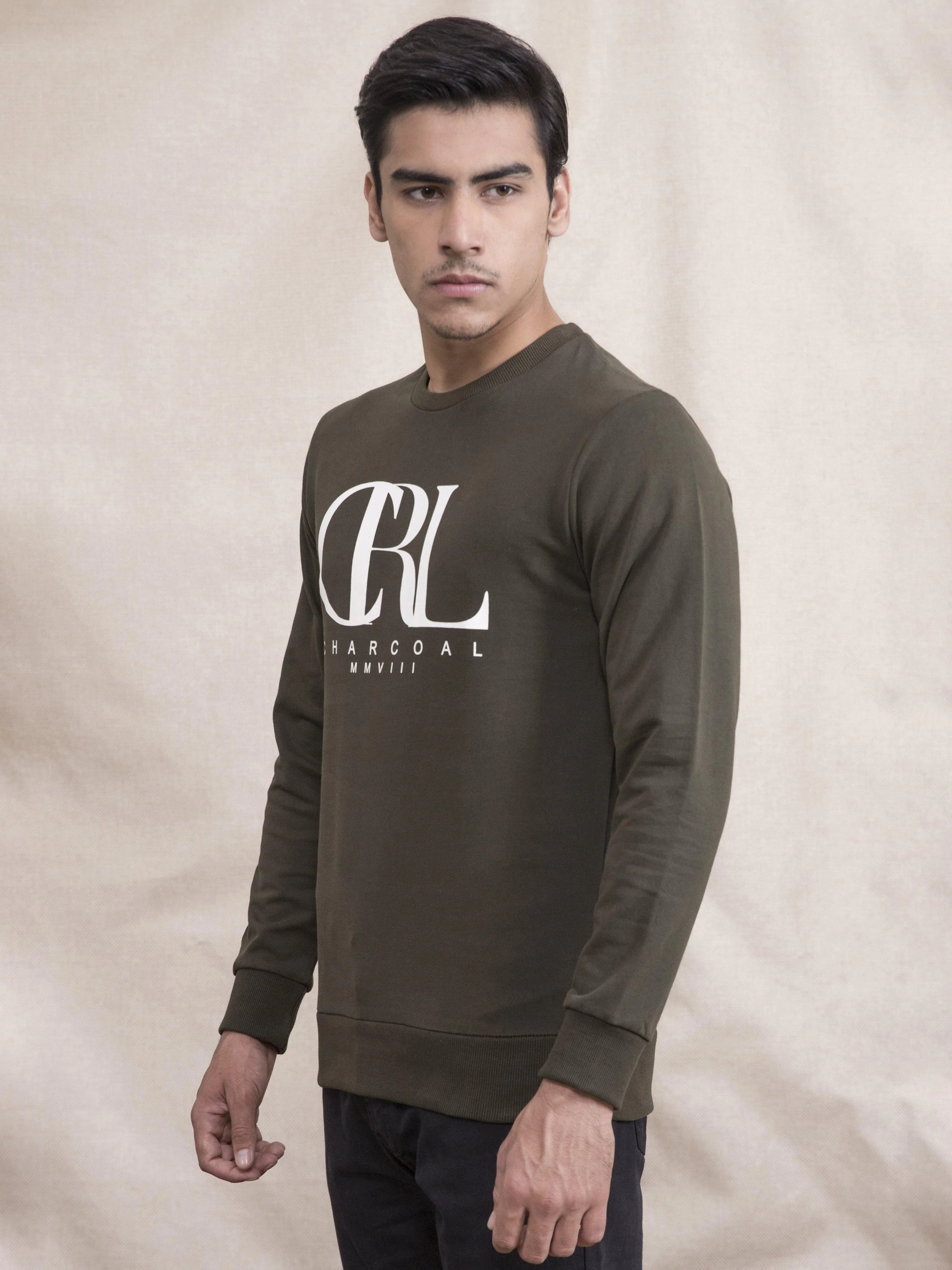 SWEAT SHIRT PRINTED FULL SLEEVE OLIVE - Image 3