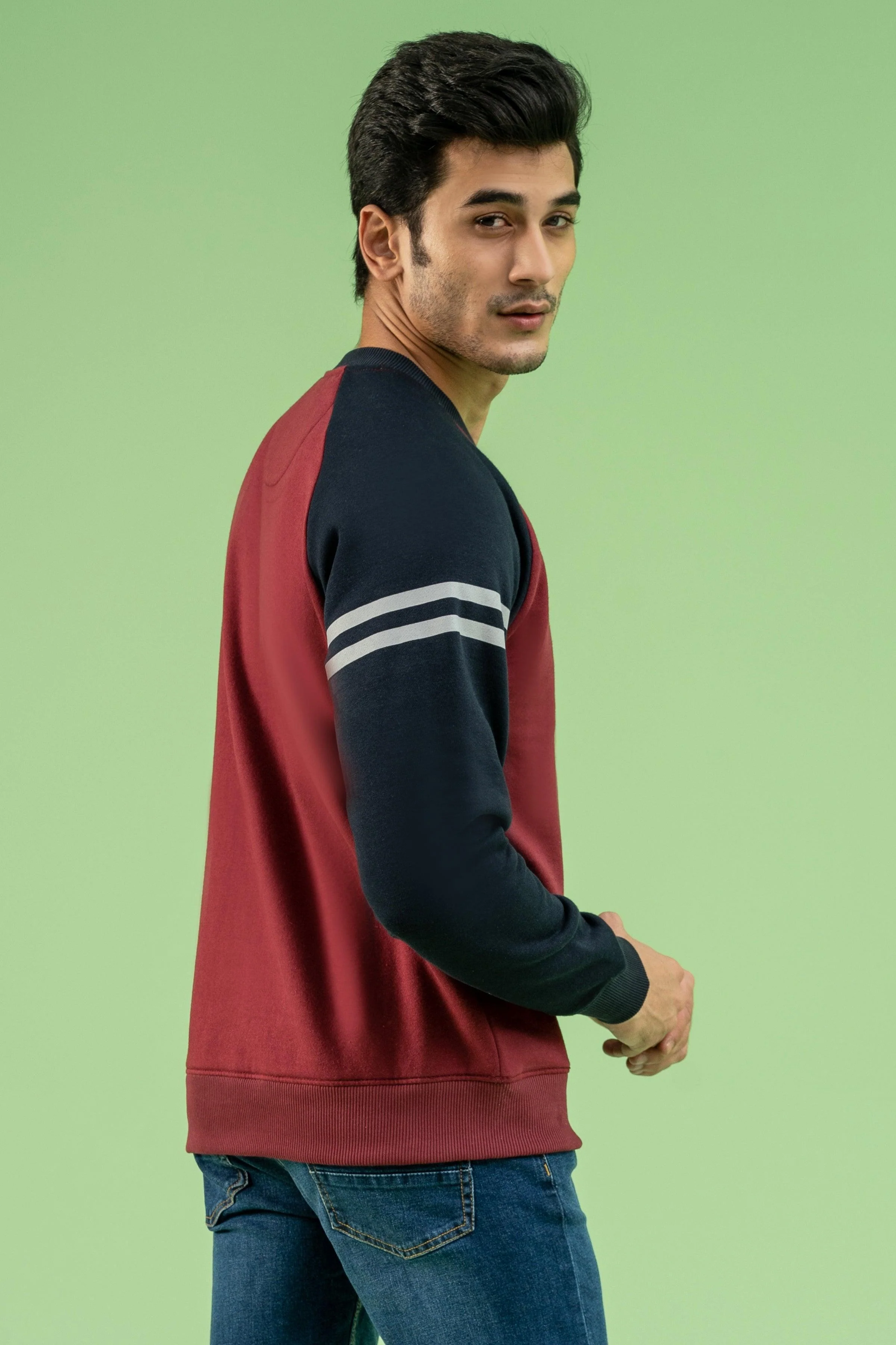 RAGLAN SLEEVES SWEAT SHIRT MAROON NAVY - Image 4