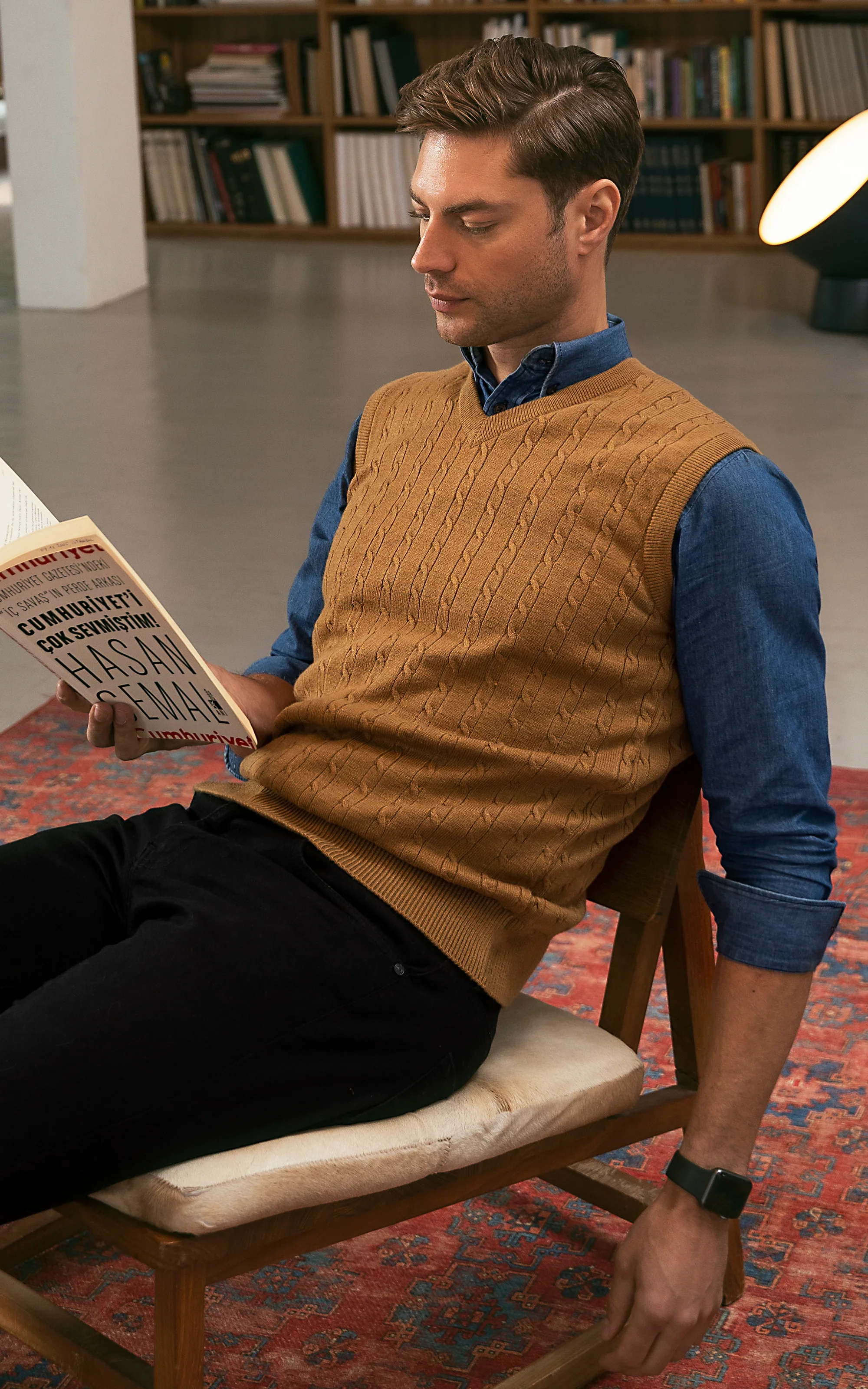 Twisted Cable Knit Sweater Mustard - Image 2
