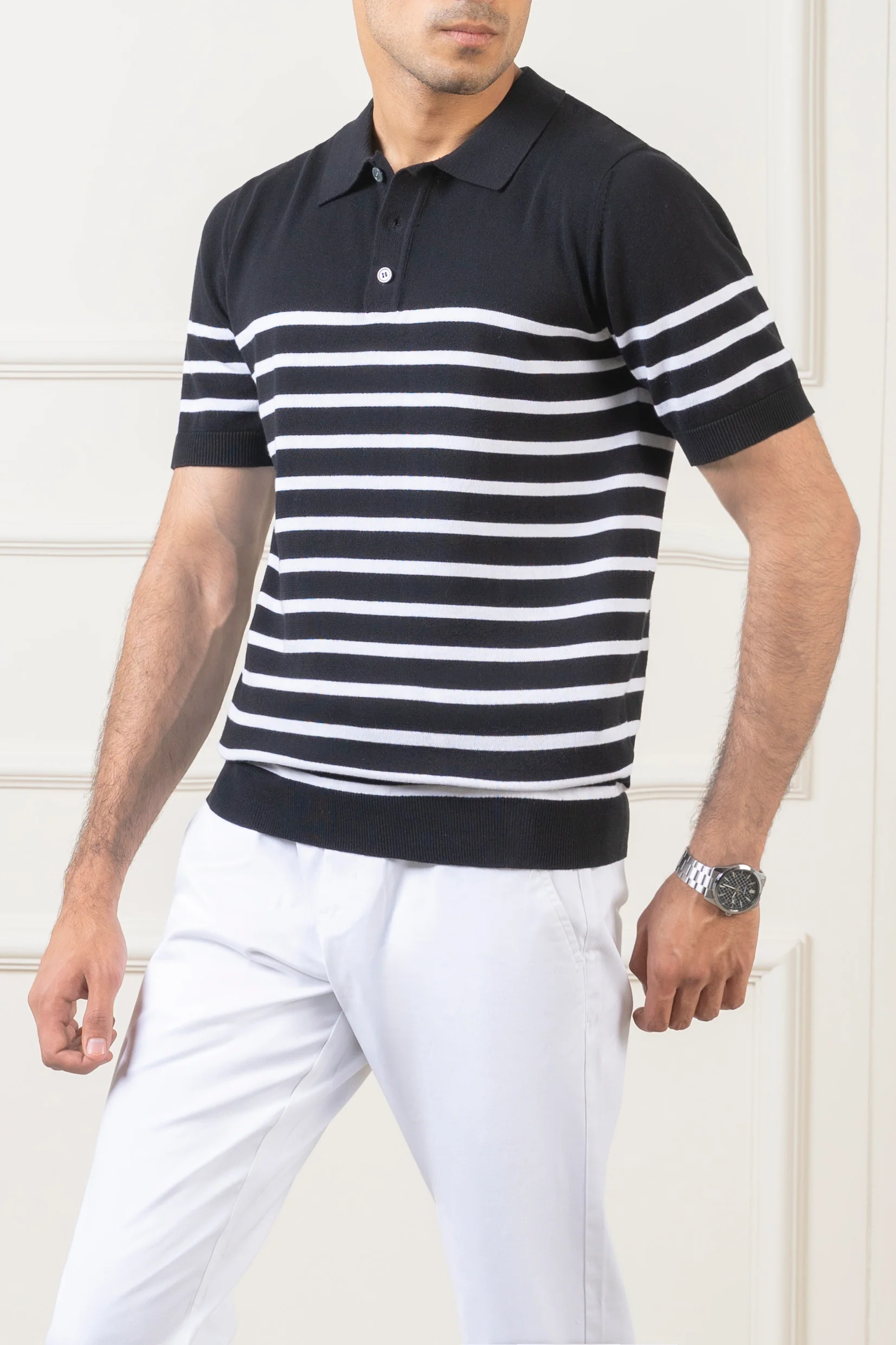SWEATER KNIT POLO BLACK
