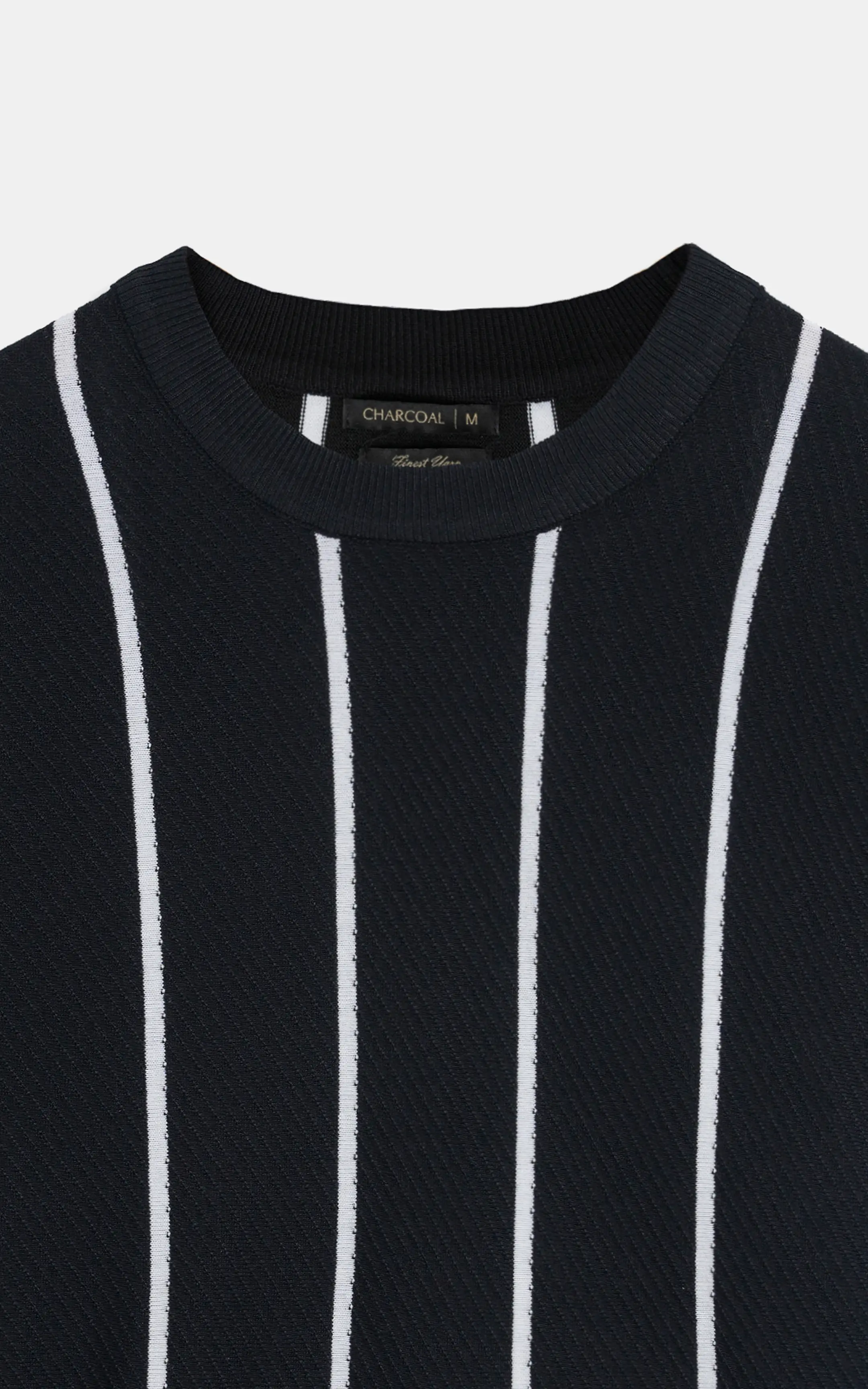 SWEATER KNIT SELF STRIPED CREW NECK T-SHIRT BLACK - Image 4