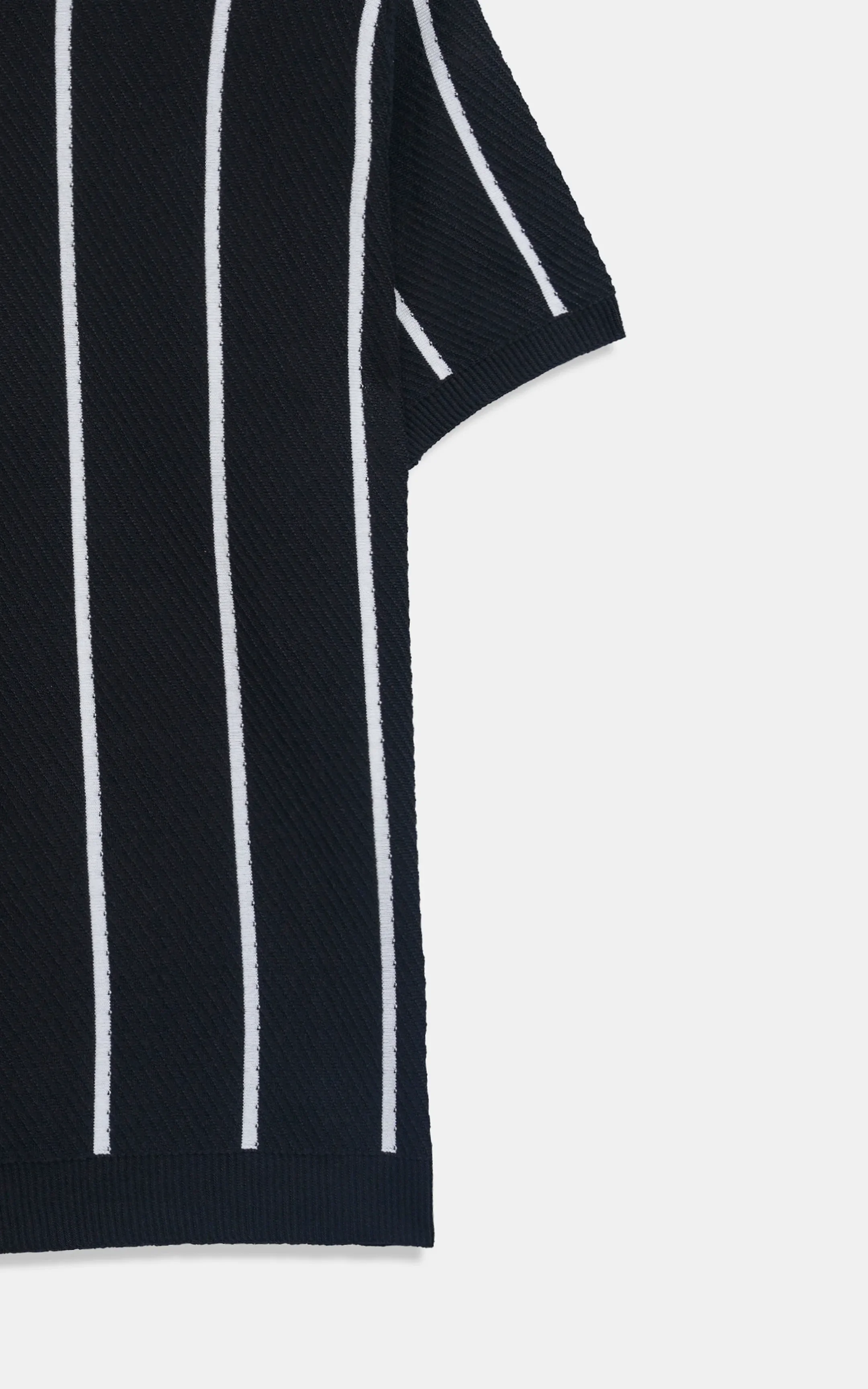 SWEATER KNIT SELF STRIPED CREW NECK T-SHIRT BLACK - Image 6