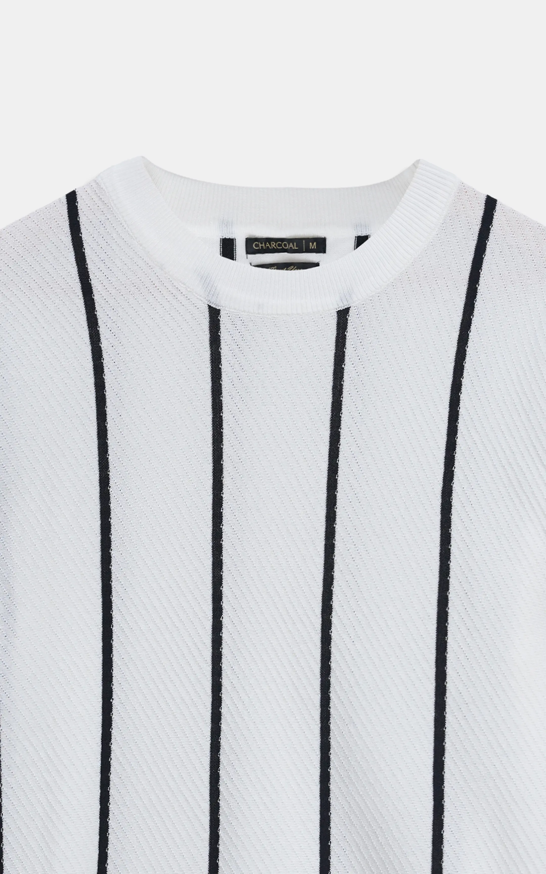 SWEATER KNIT SELF STRIPED CREW NECK T-SHIRT WHITE - Image 4