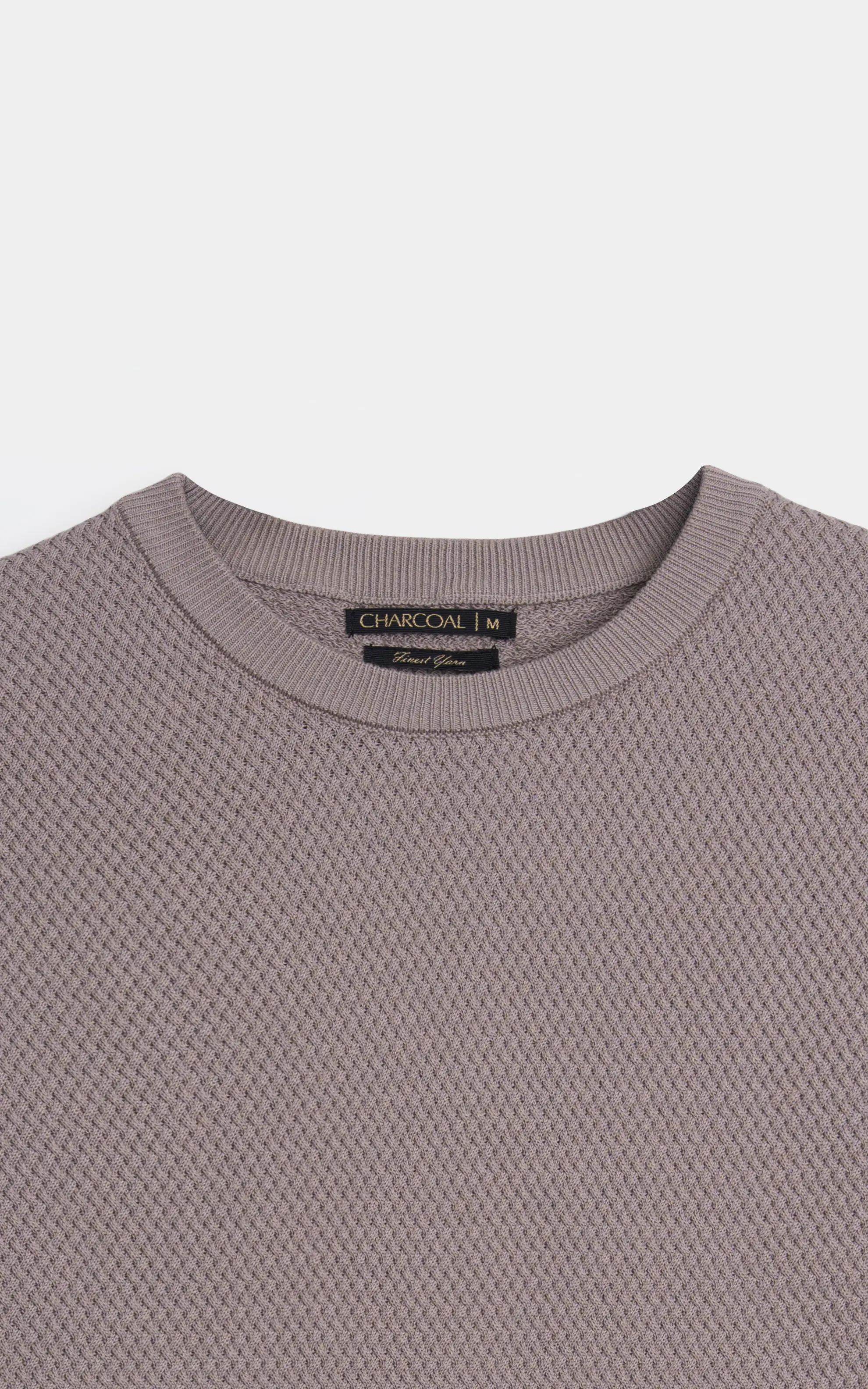 SWEATER KNIT SELF TEXTURED CREW NECK T SHIRT ASH GREY - Image 4