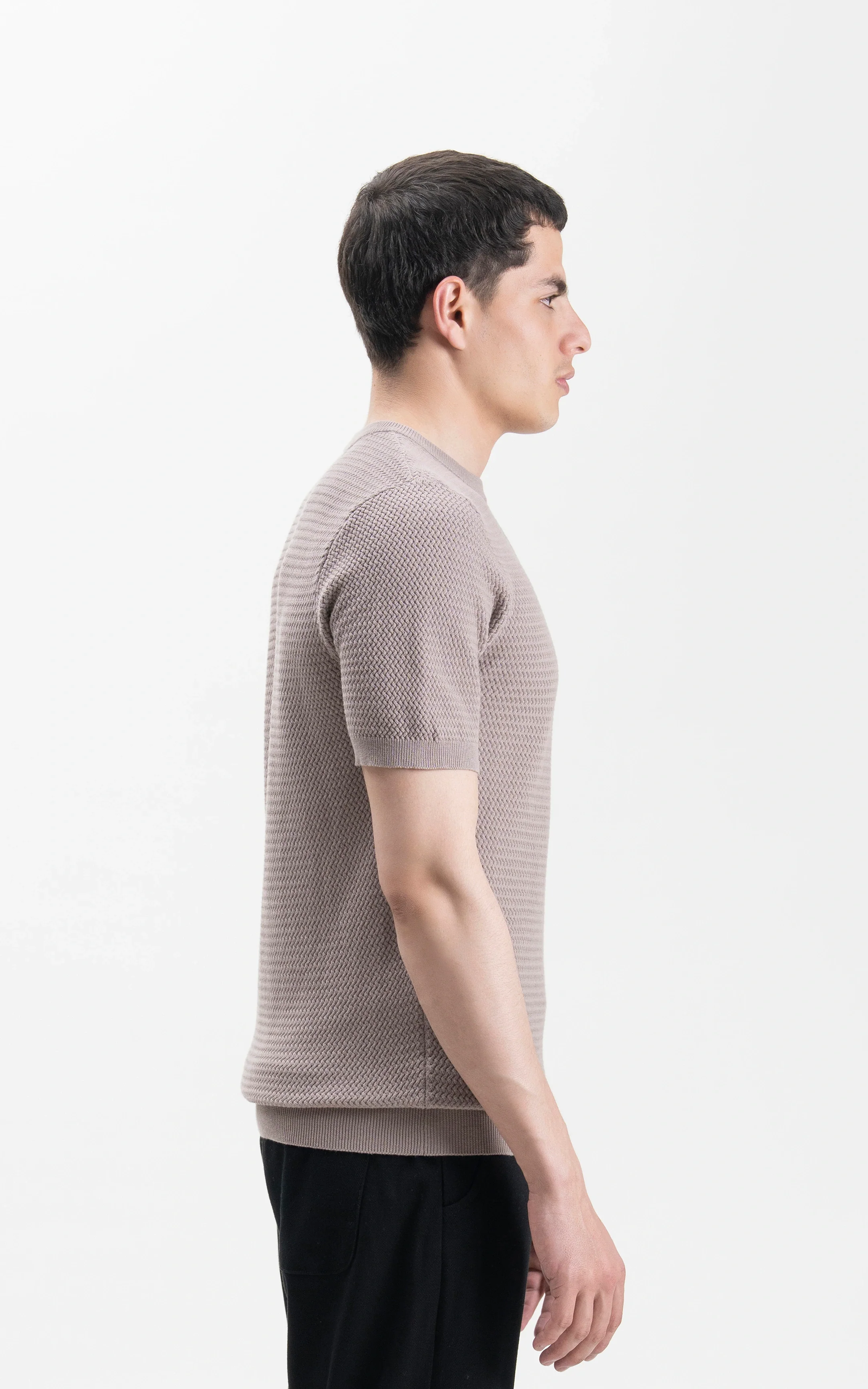 SWEATER KNIT SELF TEXTURED CREW NECK T SHIRT ASH GREY - Image 5