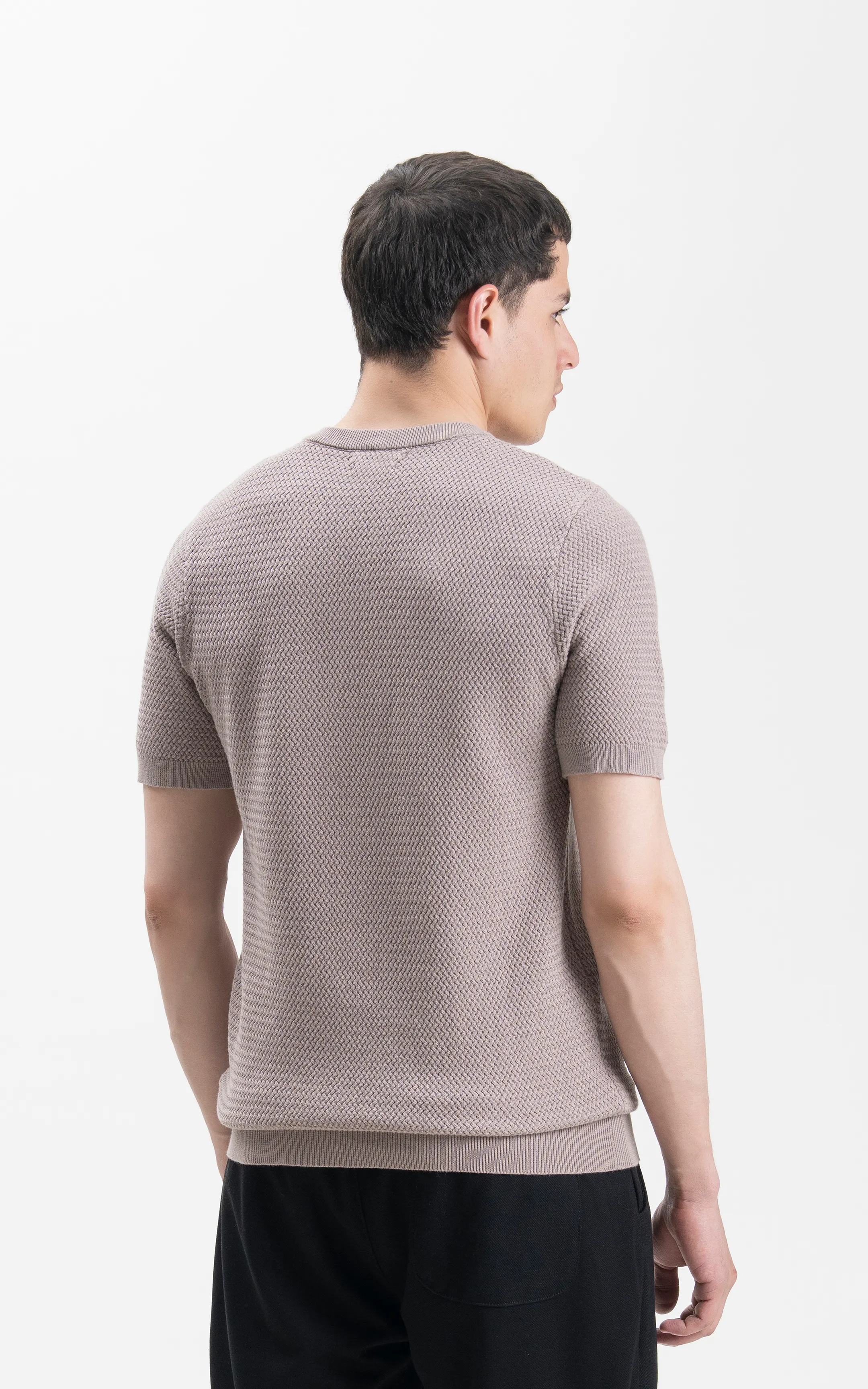 SWEATER KNIT SELF TEXTURED CREW NECK T SHIRT ASH GREY - Image 6
