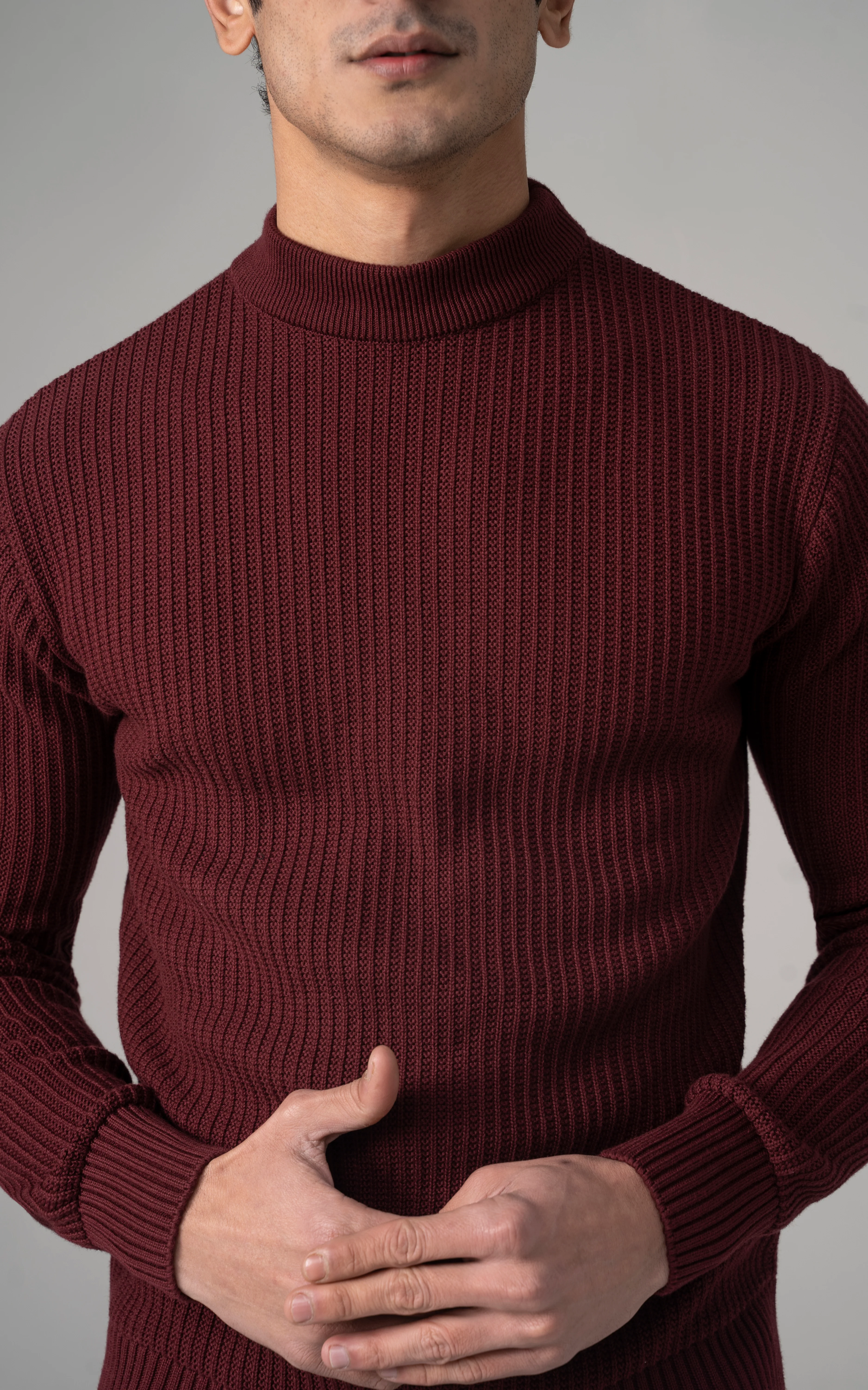 Knitted Mock Neck Maroon - Image 2