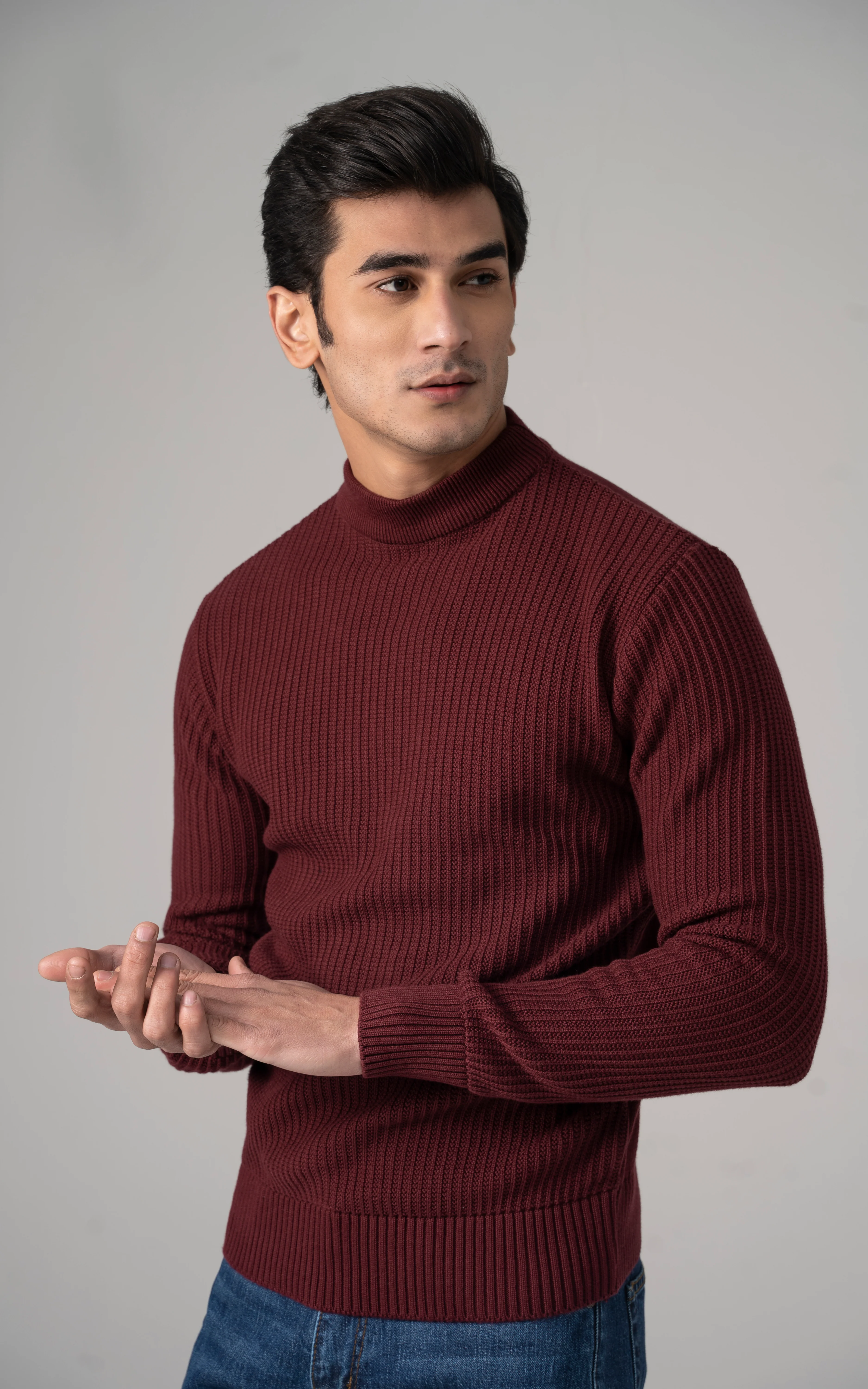 Knitted Mock Neck Maroon - Image 3