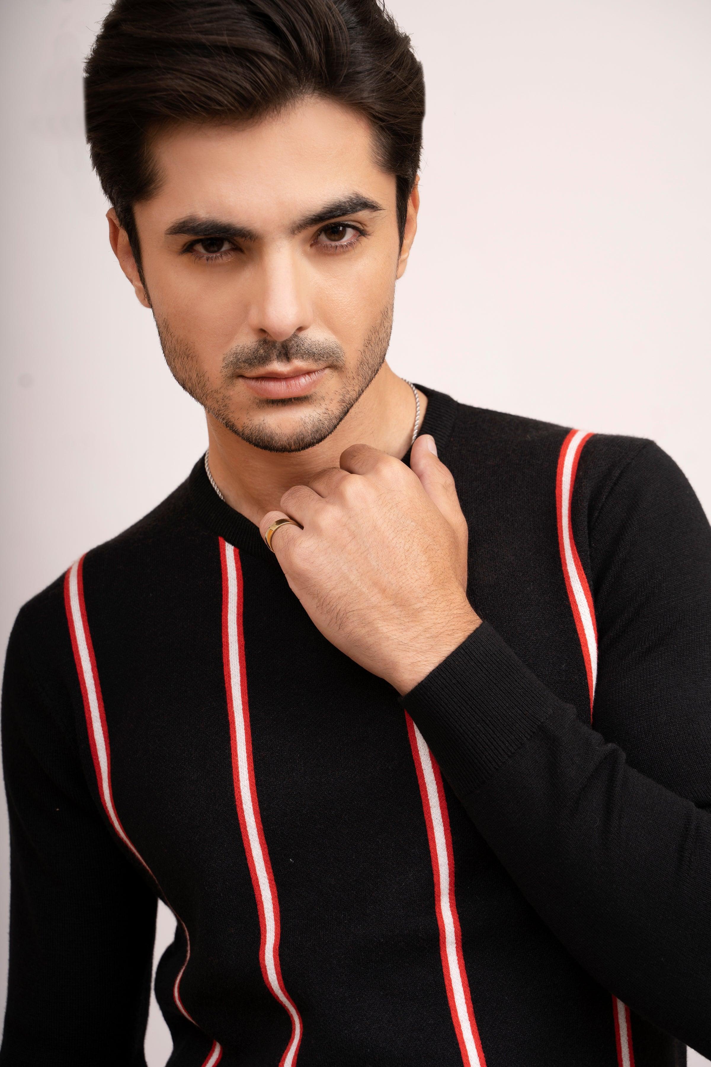 SWEATER R NECK F/L BLACK