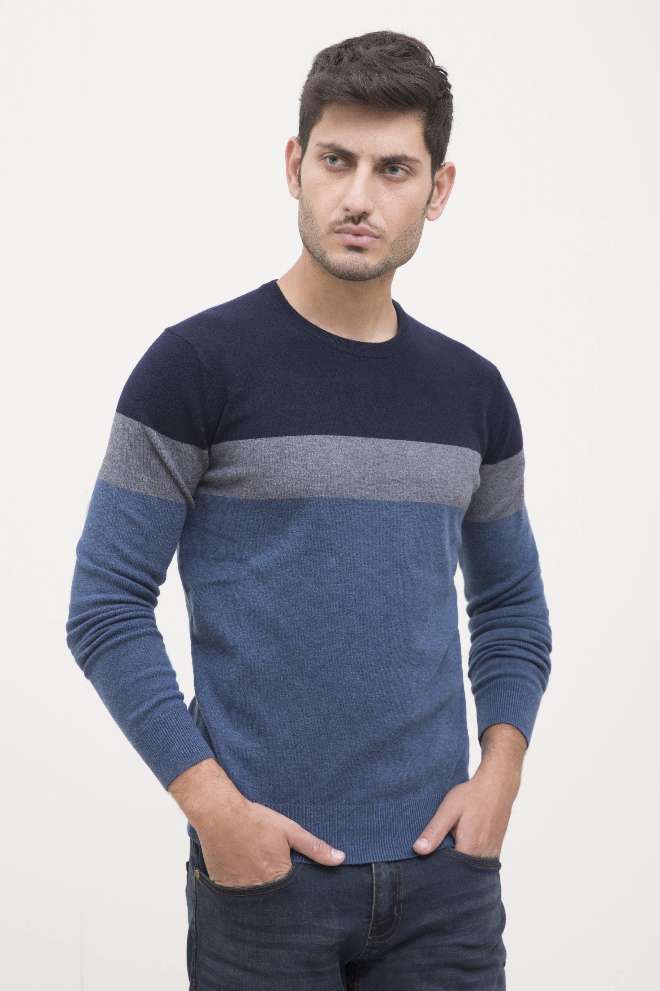 SWEATER ROUND NECK FULL SLEEVE BLUE GREY