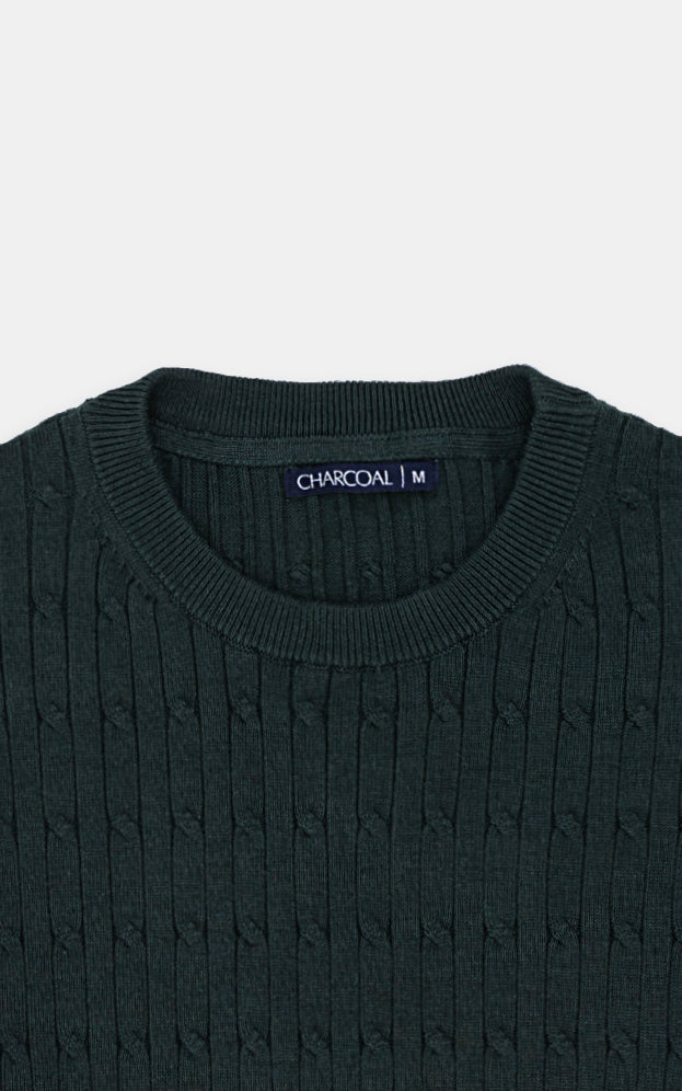 CABLE-KNIT SWEATER BOTTLE GREEN - Image 2