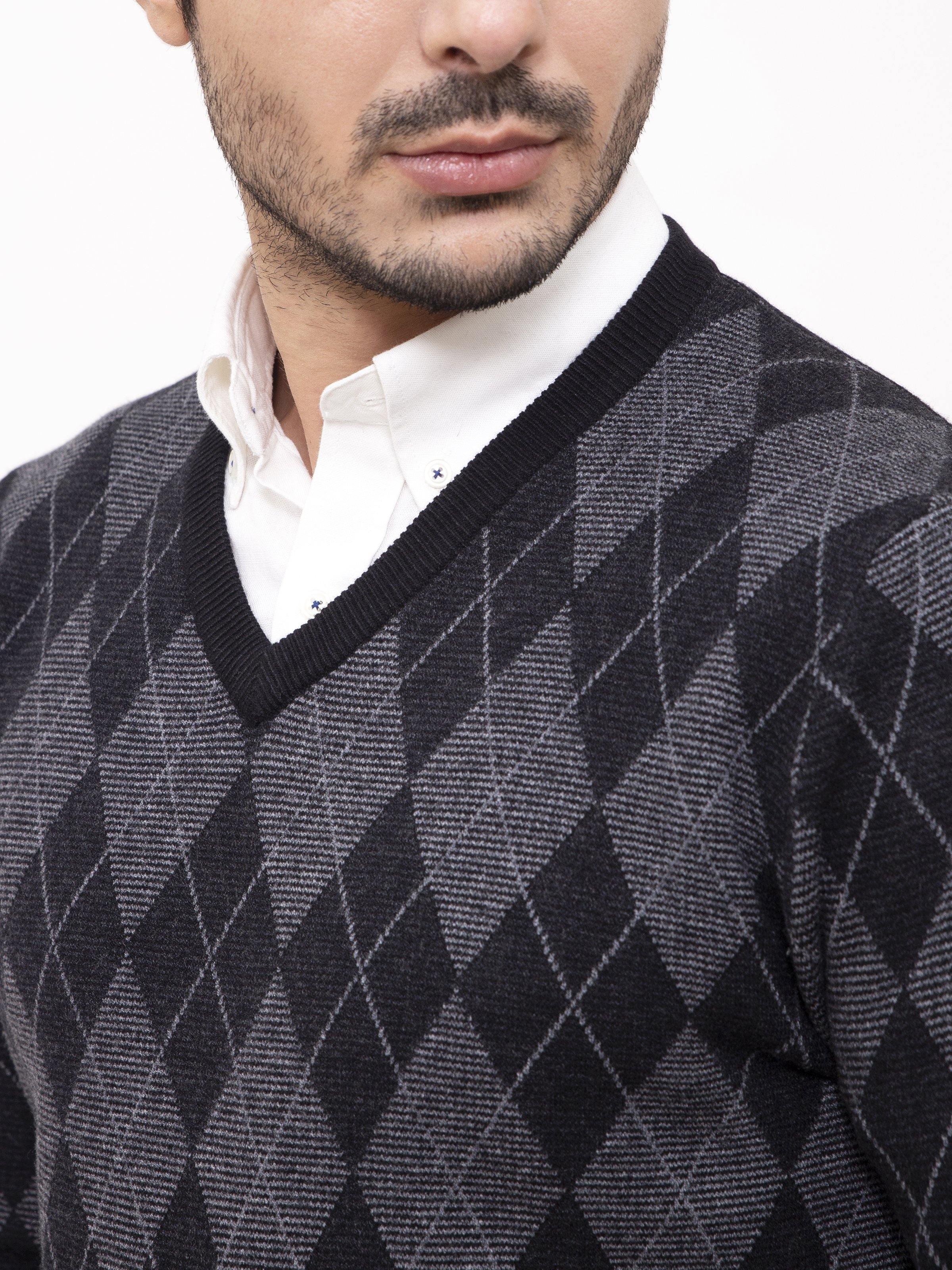 SWEATER V NECK FULL SLEEVE BLACK GREY - Image 3
