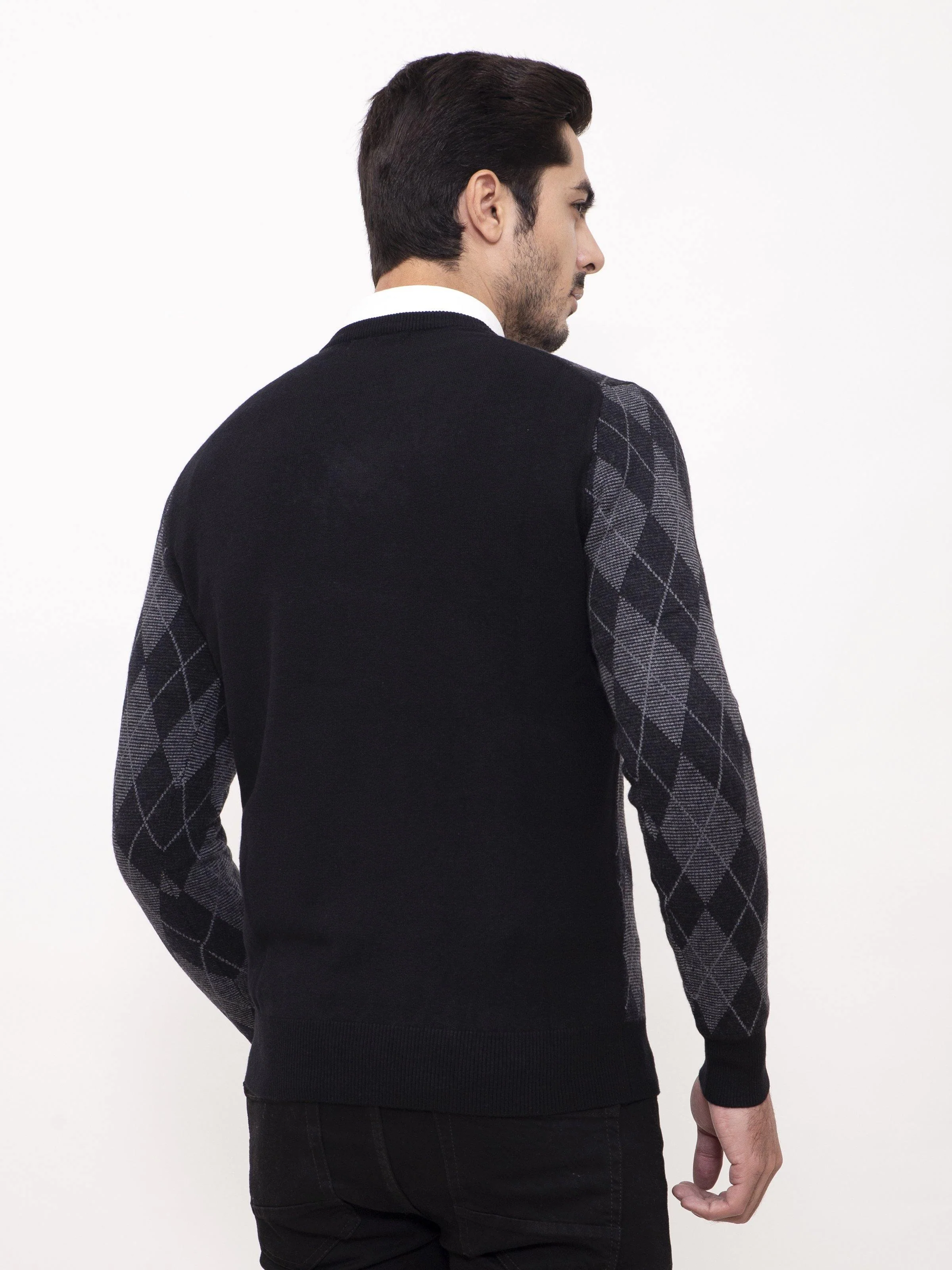 SWEATER V NECK FULL SLEEVE BLACK GREY - Image 4