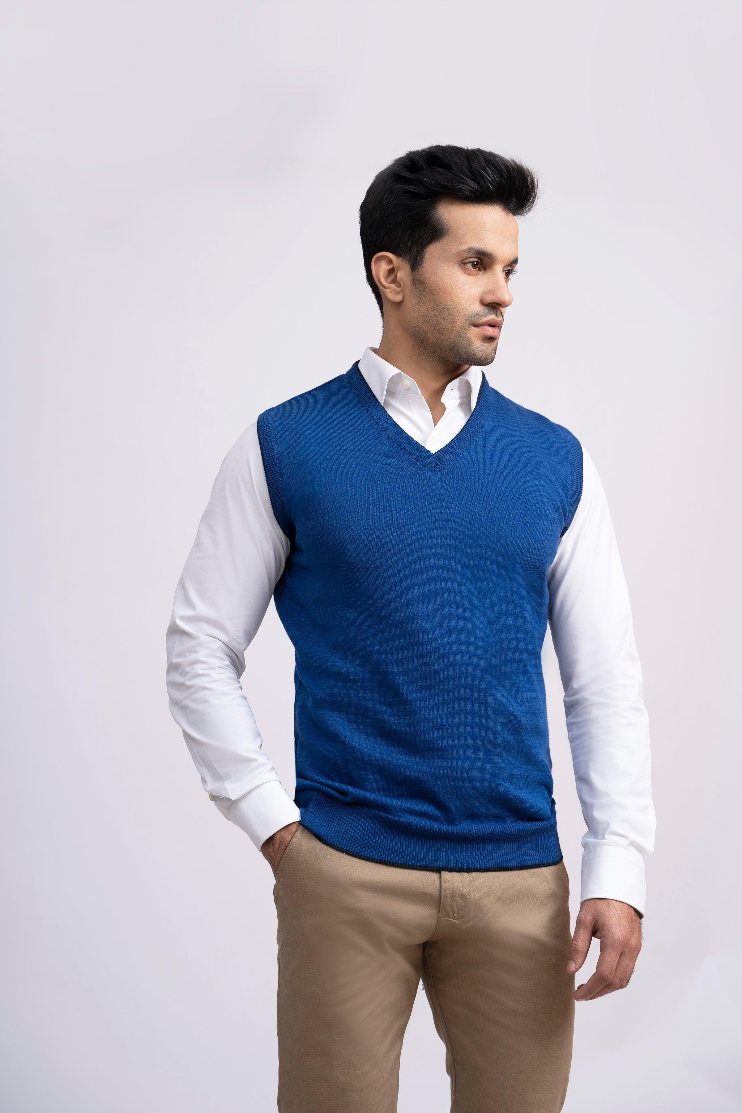 SWEATER V NECK S/L BLUE
