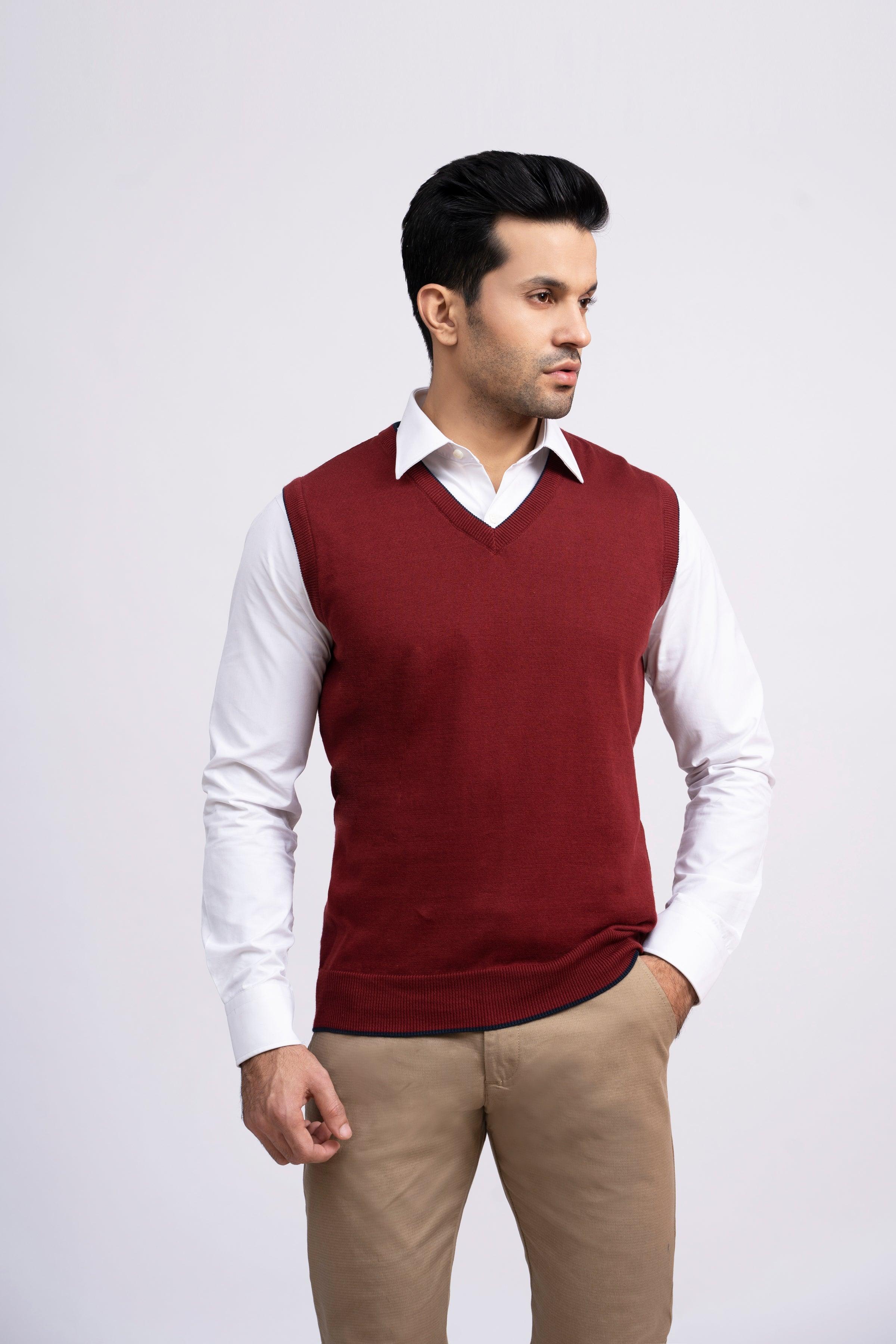 SWEATER V NECK S/L MAROON