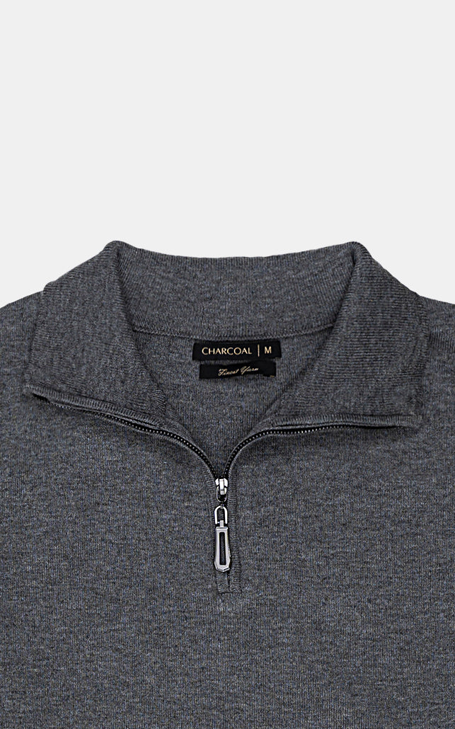 MOCK NECK ZIPPER SWEATER GREY - Image 2