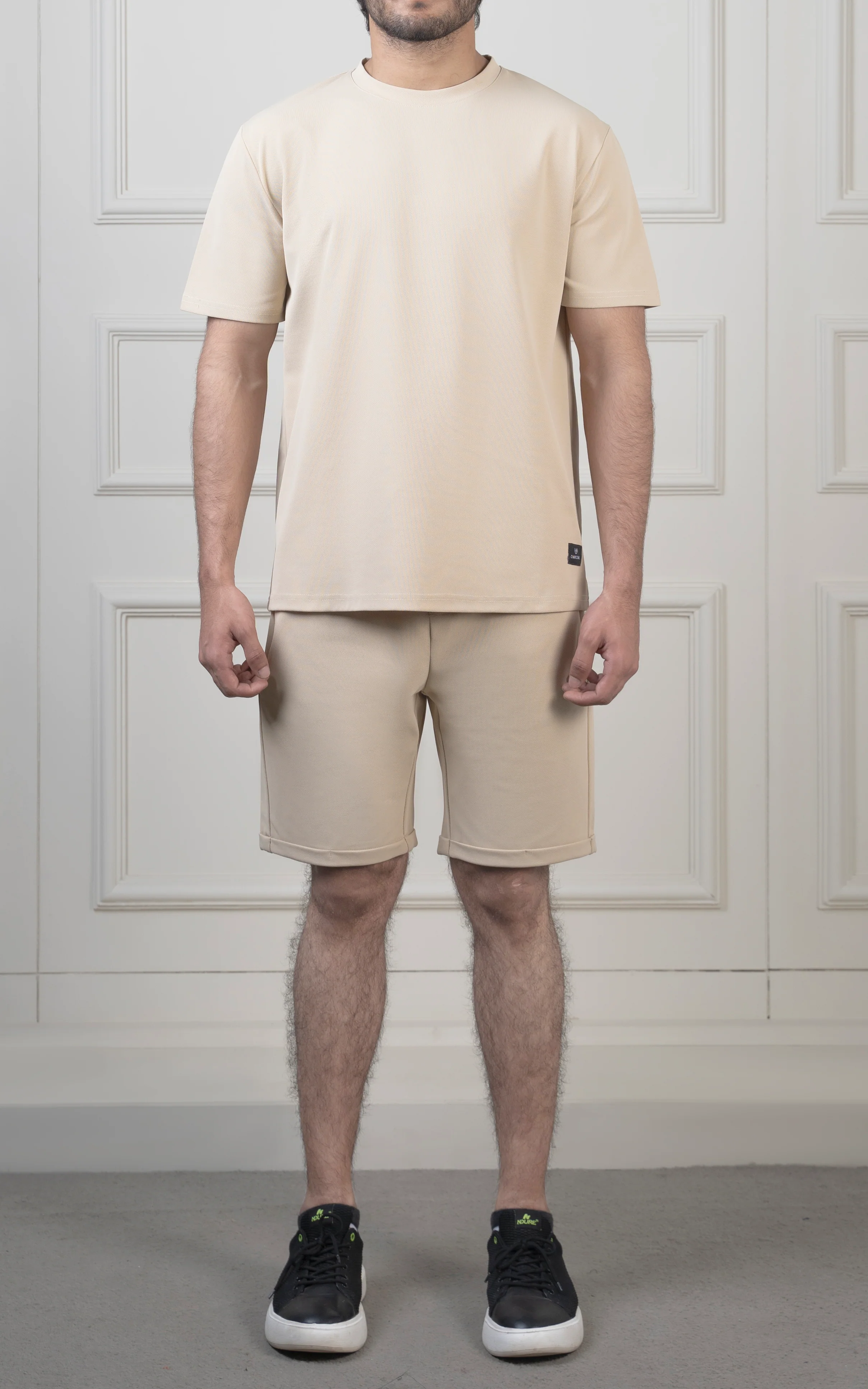 Oversize Textured Round Neck T-Shirt light khaki - Image 3