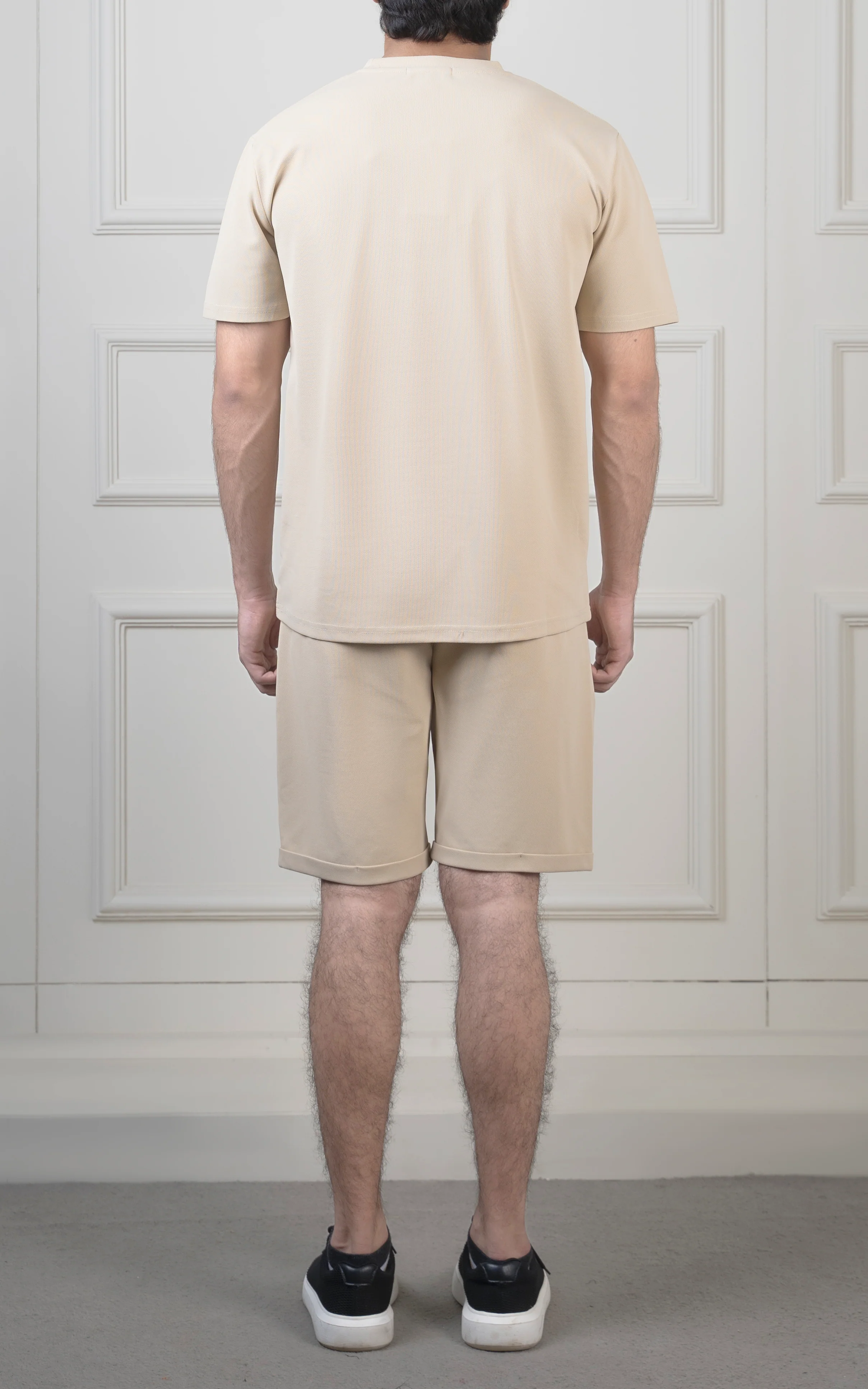 Oversize Textured Round Neck T-Shirt light khaki - Image 5