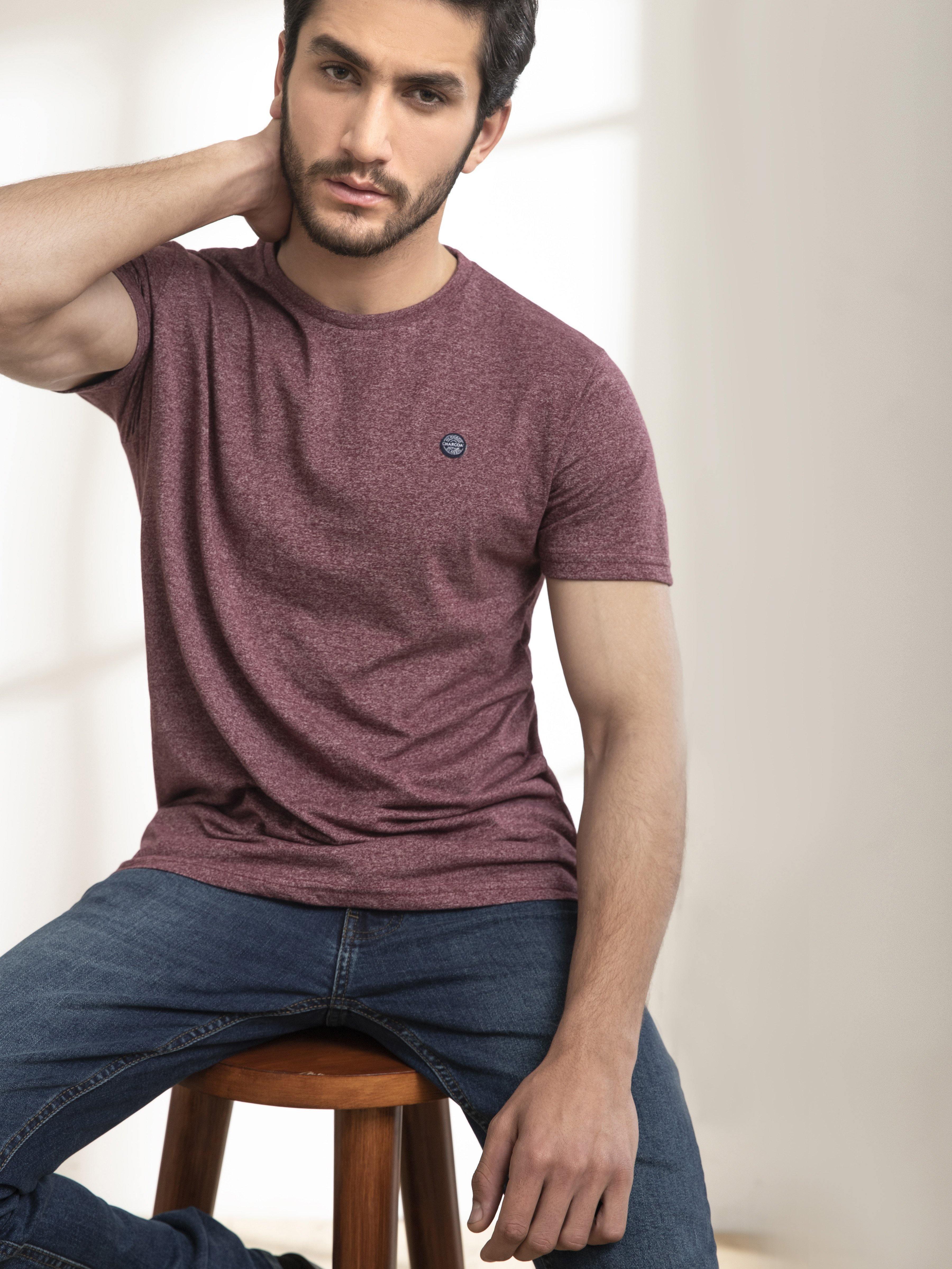 T SHIRT ROUND NECK CHAIN YARN MAROON