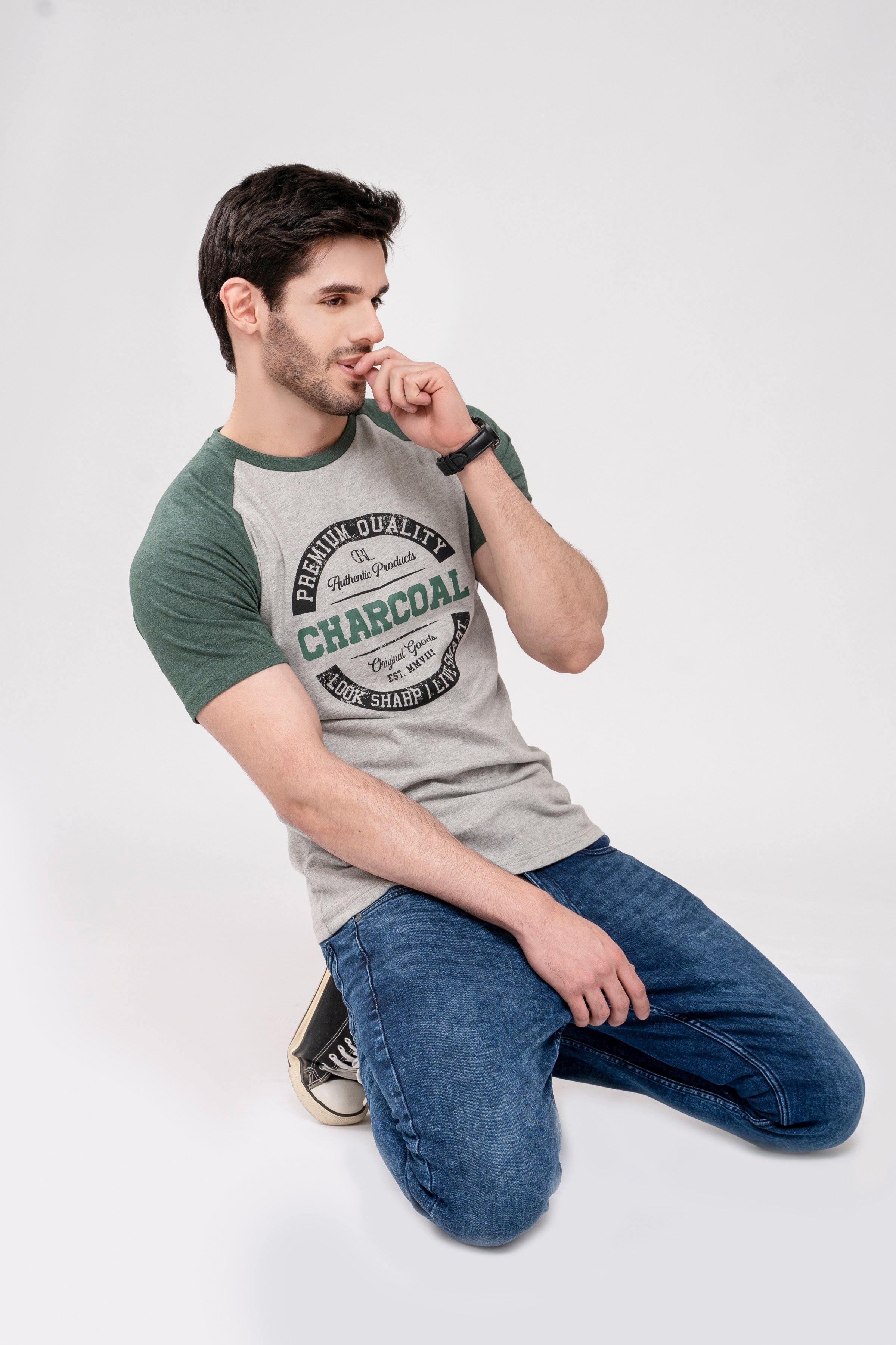 T SHIRT ROUND NECK GREY GREEN - Image 6