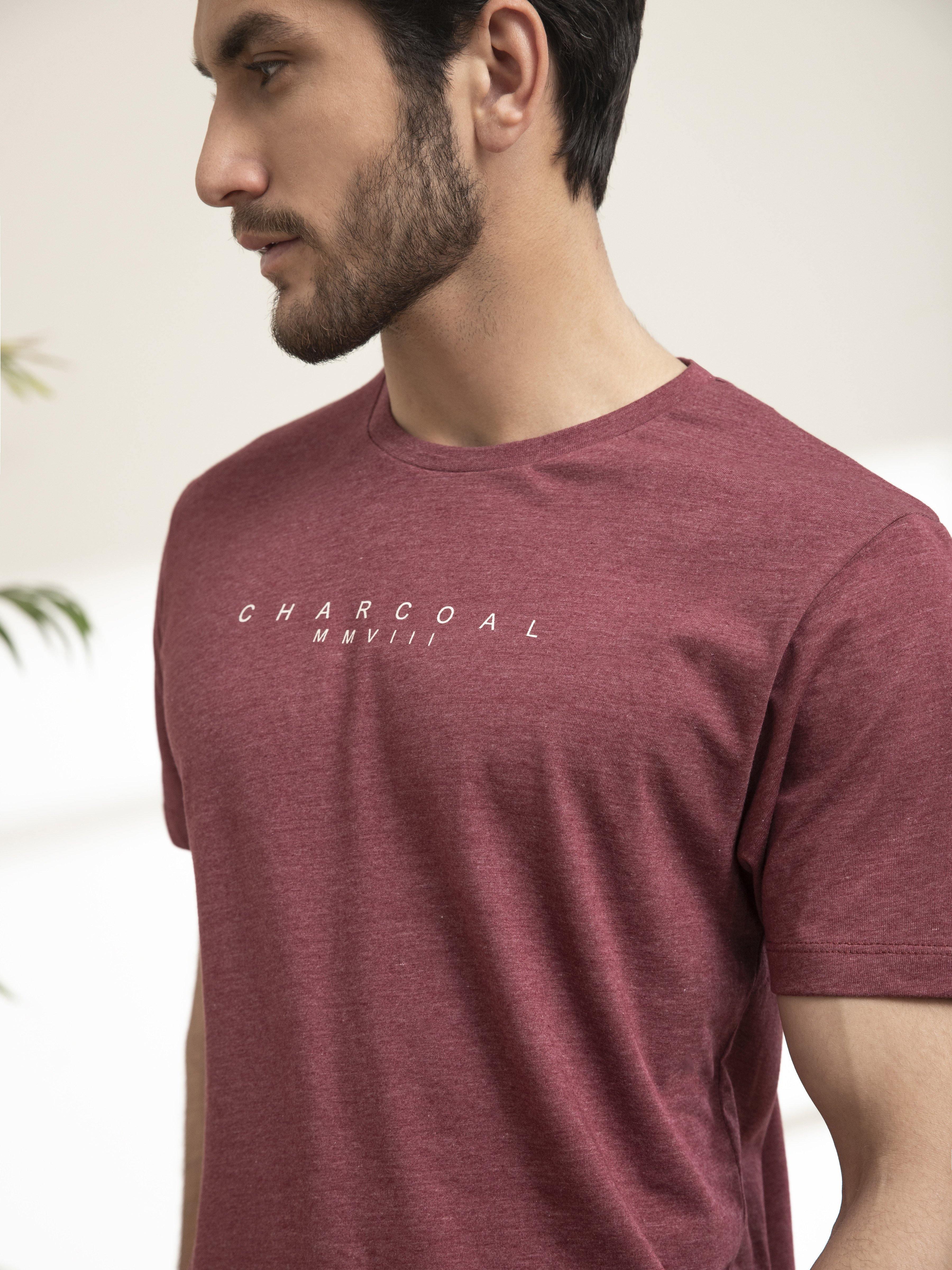 T SHIRT ROUND NECK SLEEPWEAR MAROON MELANGE - Image 3