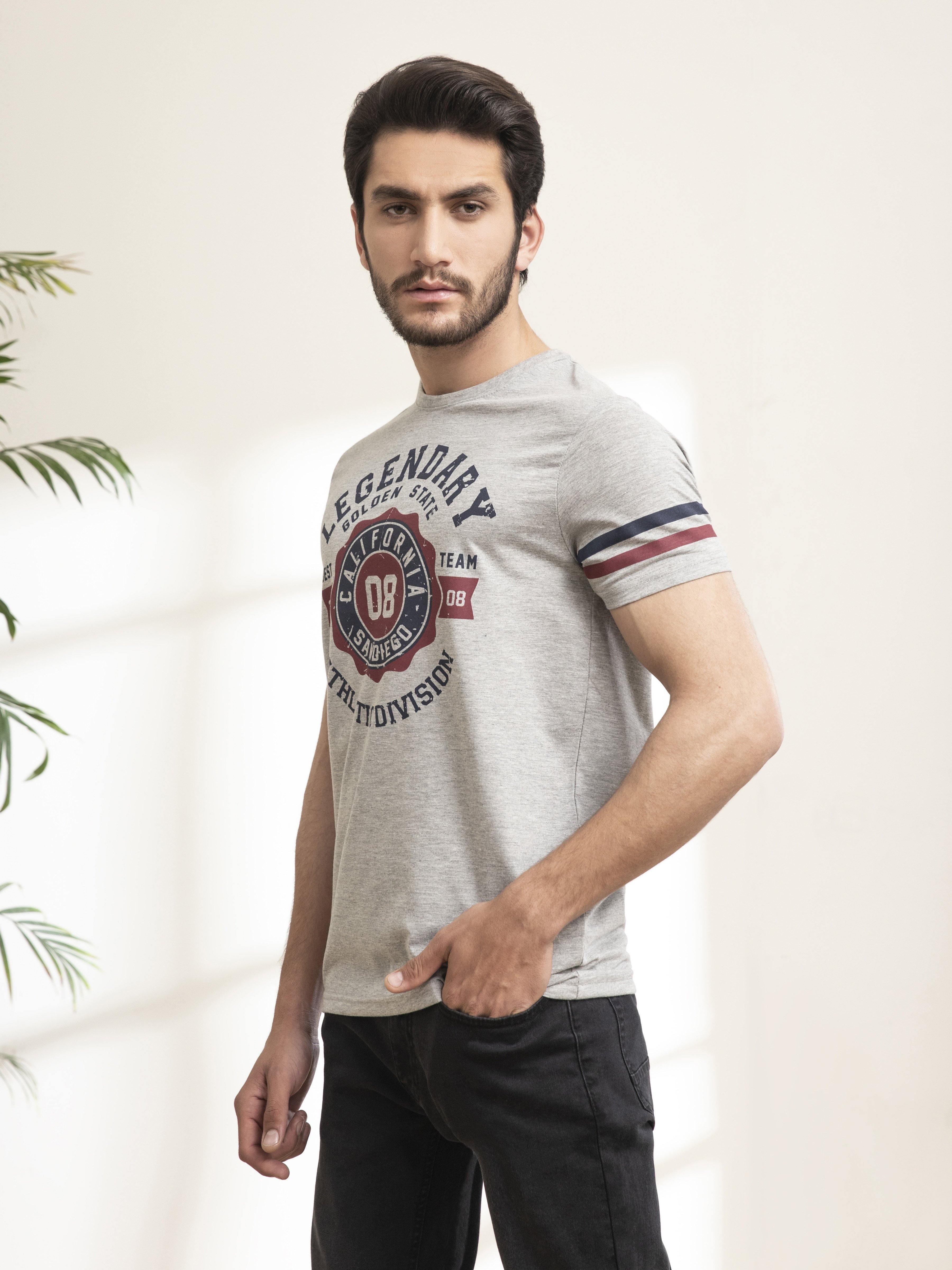T SHIRT ROUND NECK STRIPS COKE GREY HEATHER