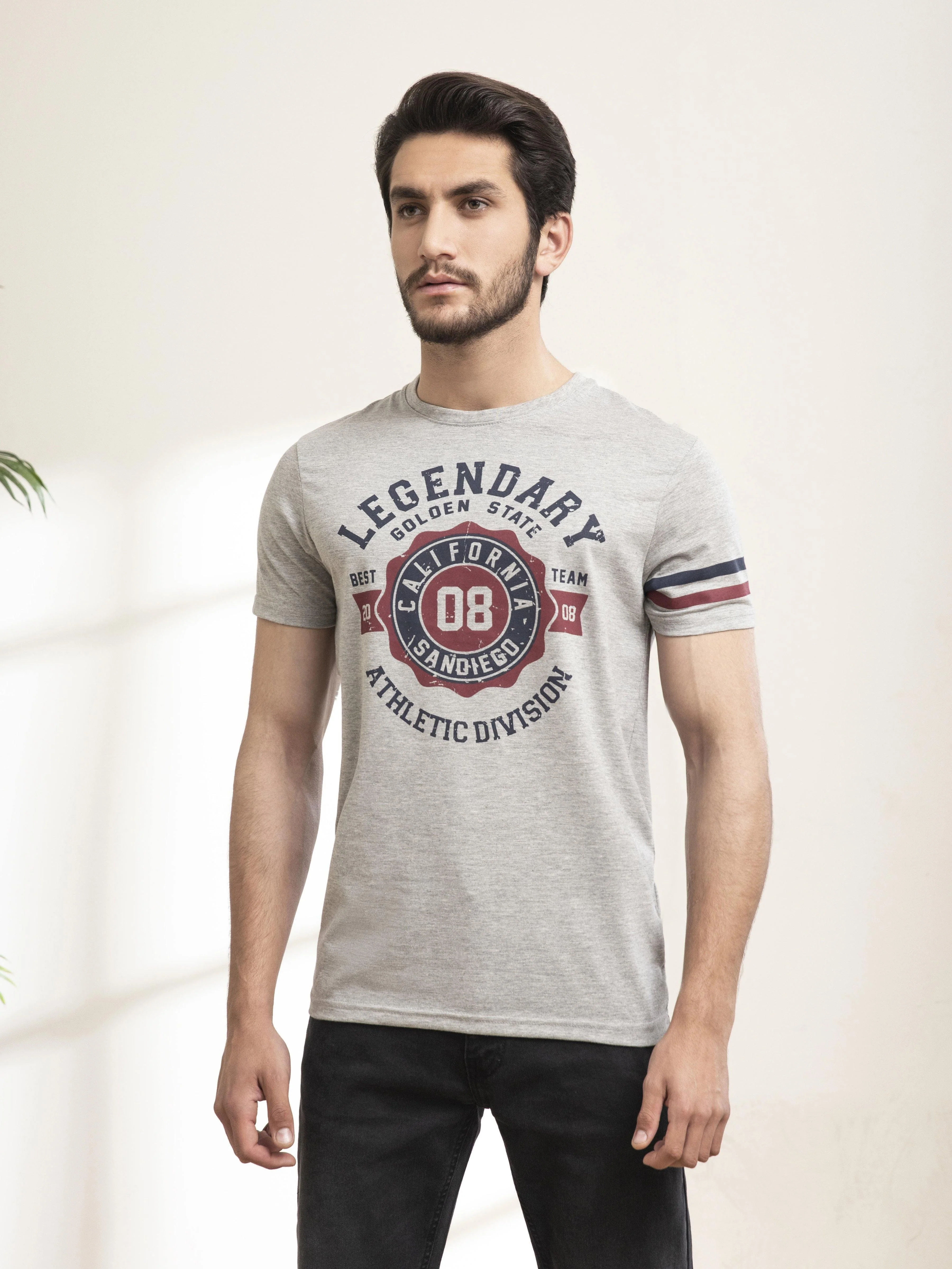 T SHIRT ROUND NECK STRIPS COKE GREY HEATHER - Image 2