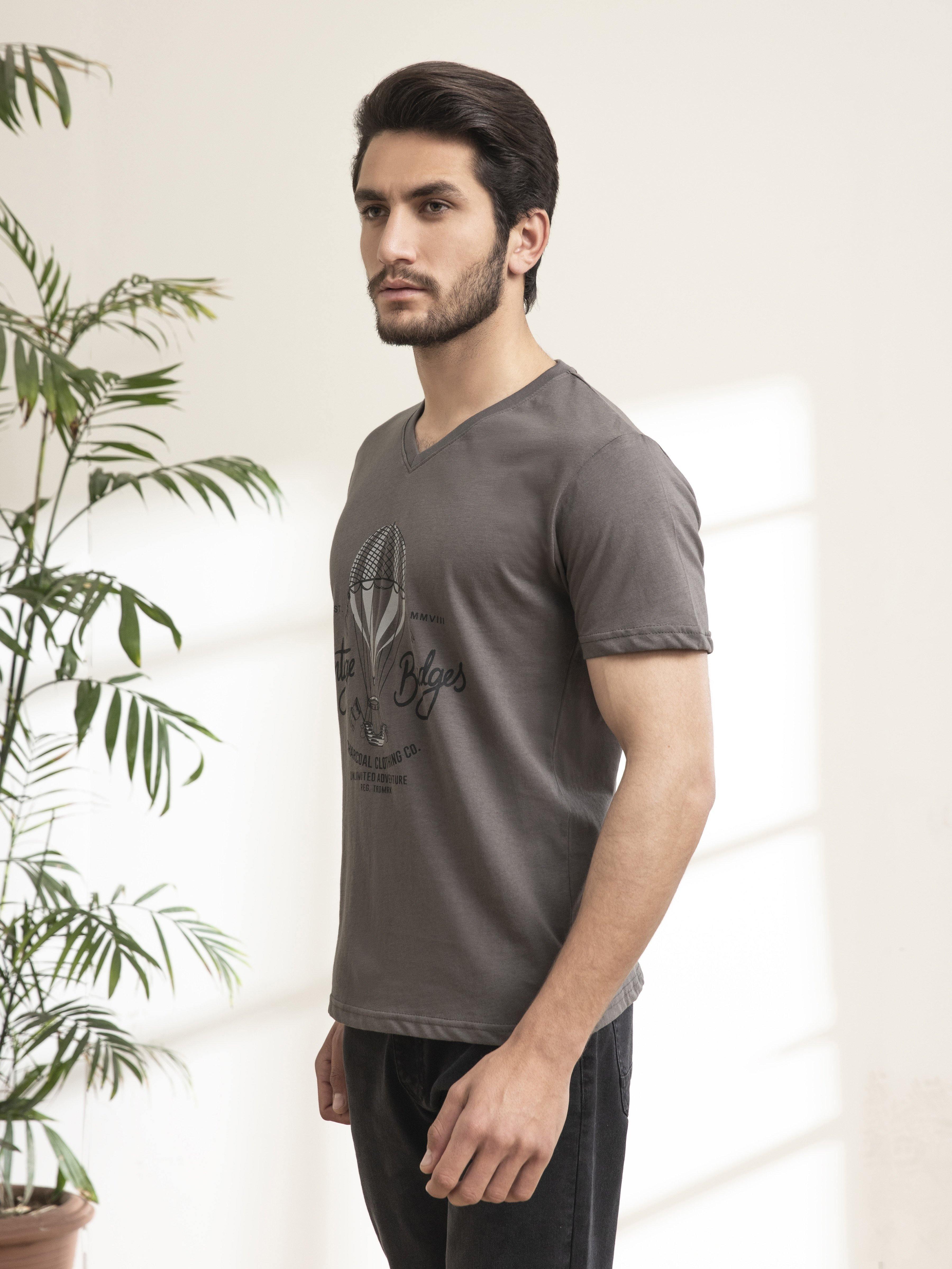 T SHIRT V NECK AIR BALOON CHARCOAL GREY