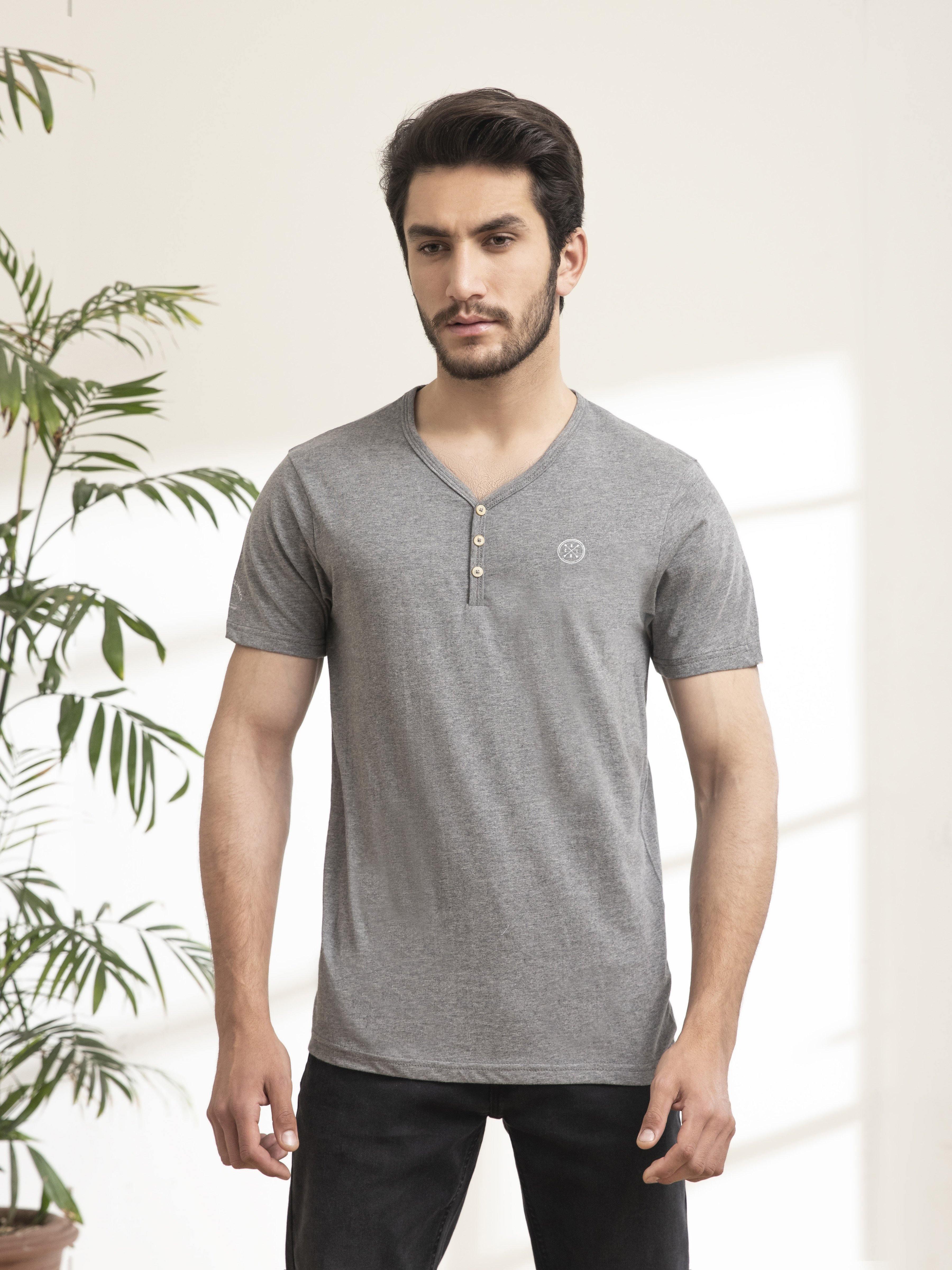T SHIRT Y NECK DARK GREY - Image 2