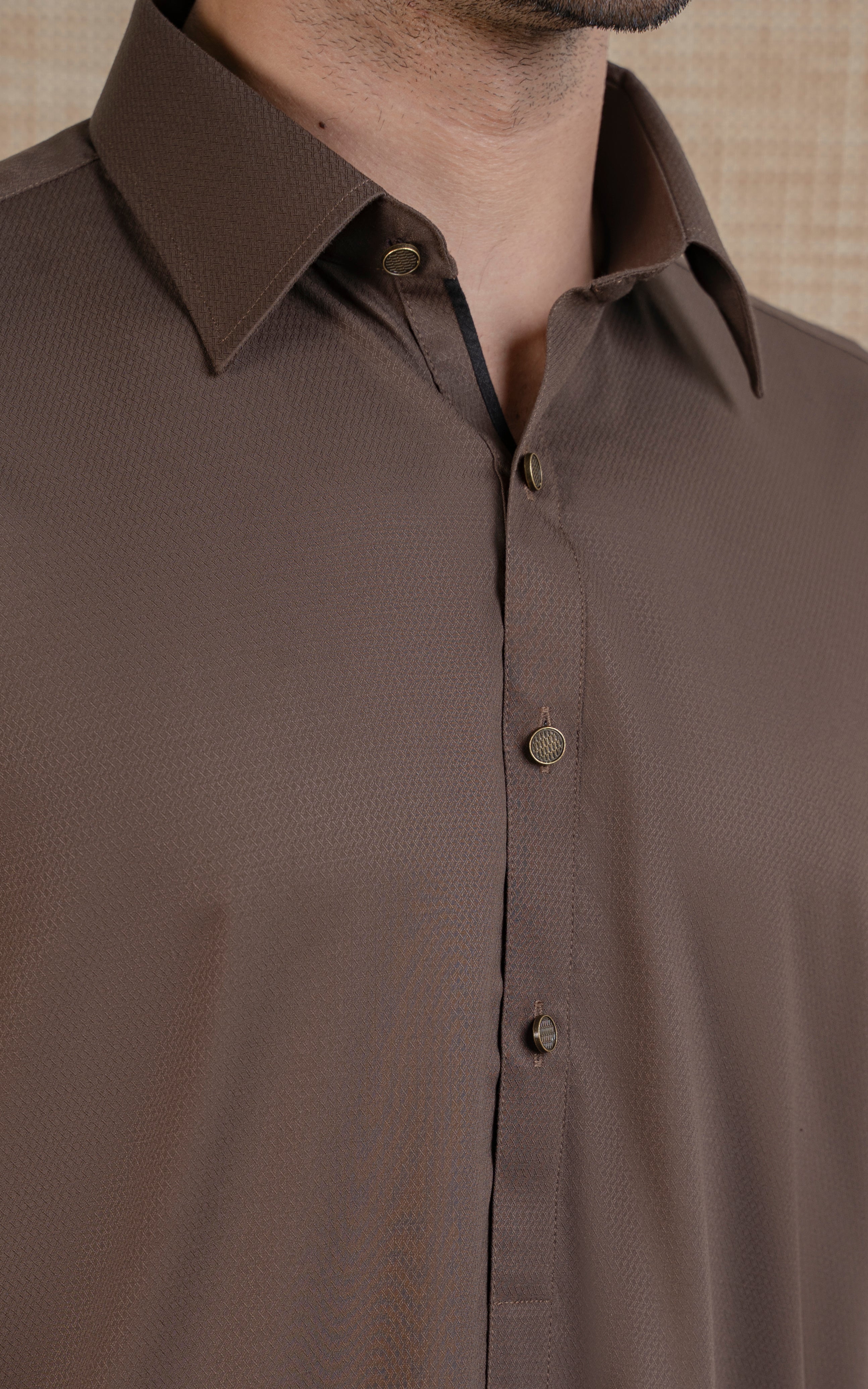 TEXTURED BLENDED KAMEEZ SHALWAR - EXECUTIVE COLLECTION MID BROWN - Image 3