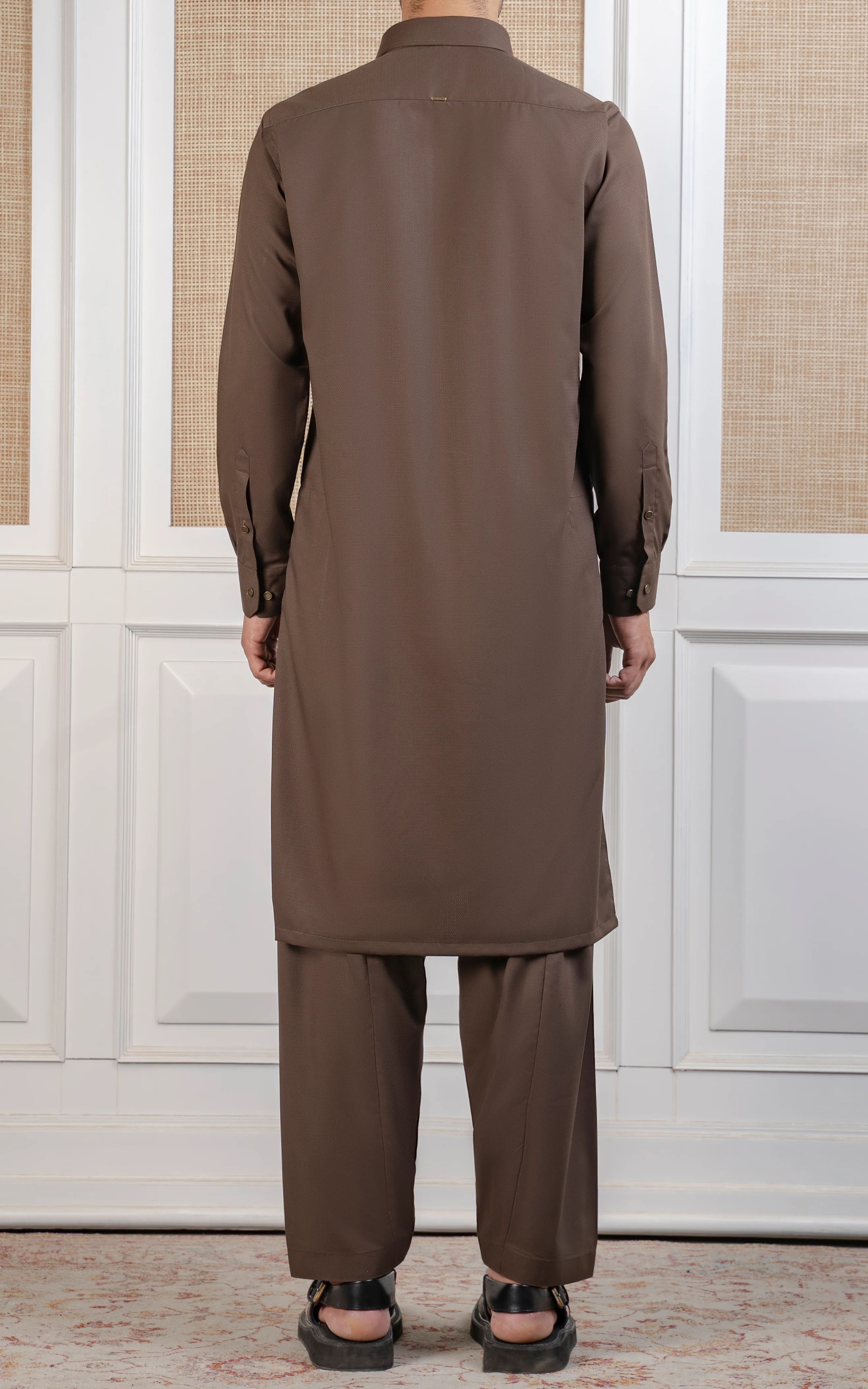 TEXTURED BLENDED KAMEEZ SHALWAR - EXECUTIVE COLLECTION MID BROWN - Image 5